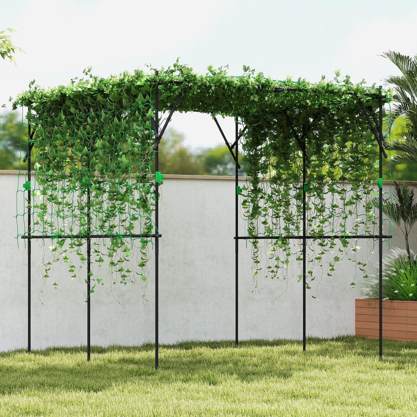 Tall Metal Garden Trellis Support with Climbing Net - 7.3 Ft Black Plant Support