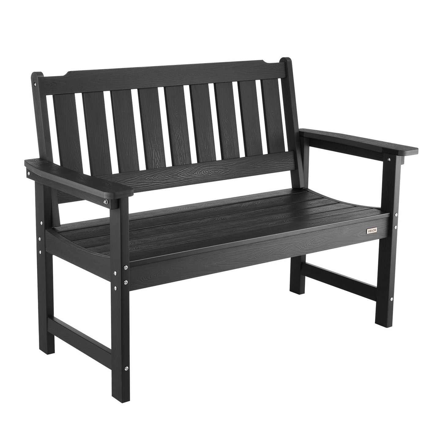 Weatherproof Outdoor Garden Bench 50.5 Inch Black Plastic Patio Seating