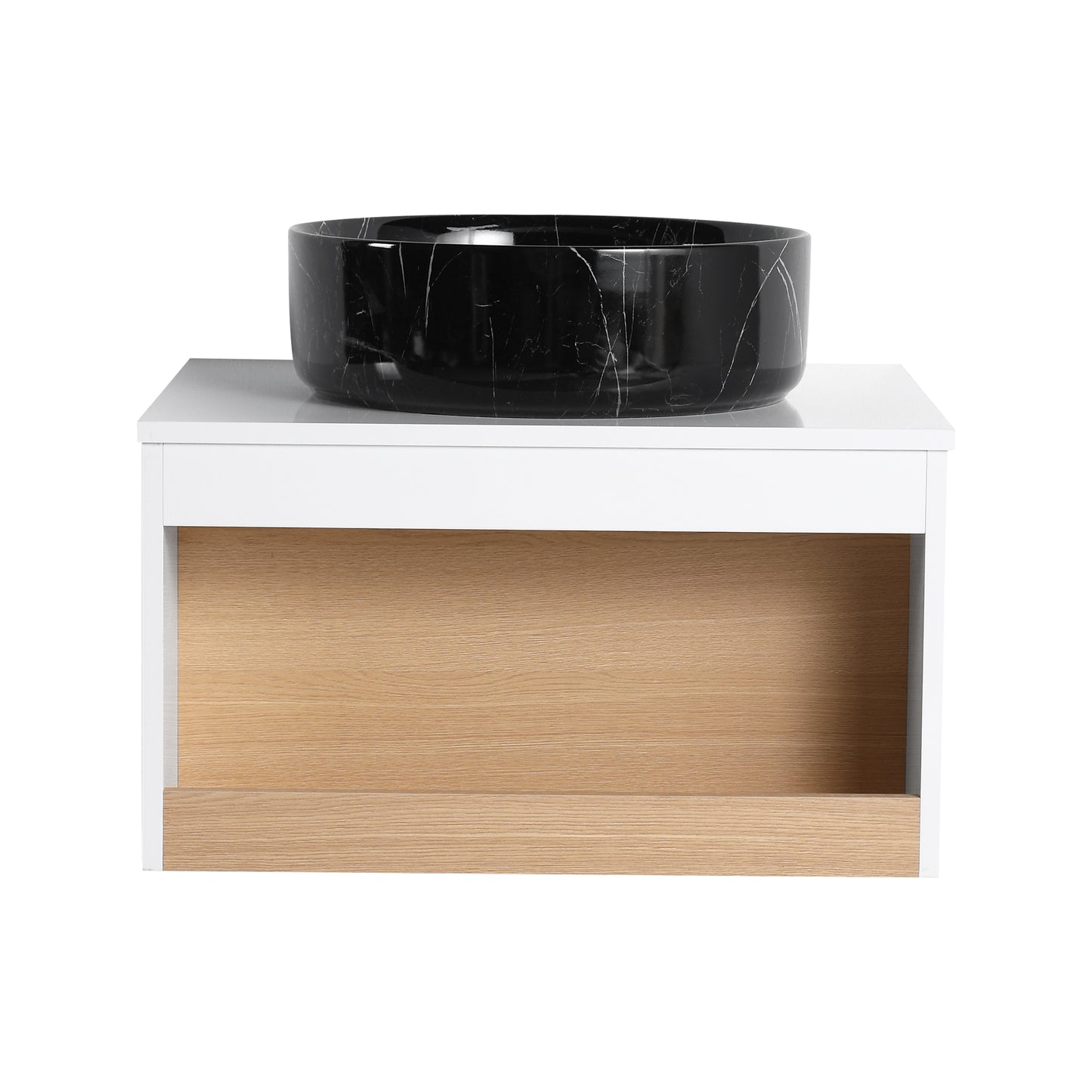 24" Floating Bathroom Vanity with Black Marble Vessel Sink