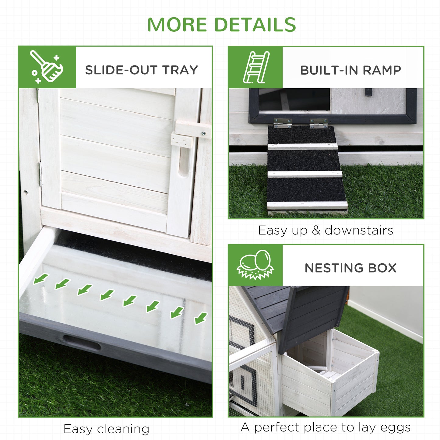 65-Inch Wooden Chicken Coop with Run, Nesting Box, Ramp, and Weatherproof Design