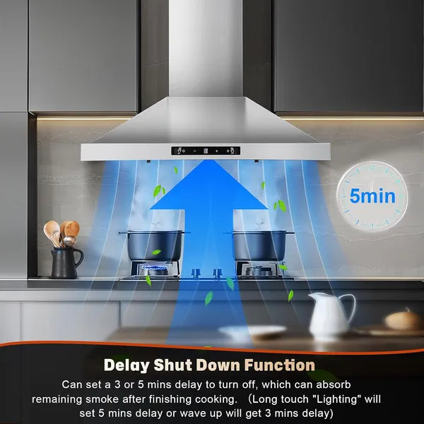 24-Inch Ducted Ductless Wall Mount Range Hood 450CFM Stainless Steel with Touch & Gesture Control