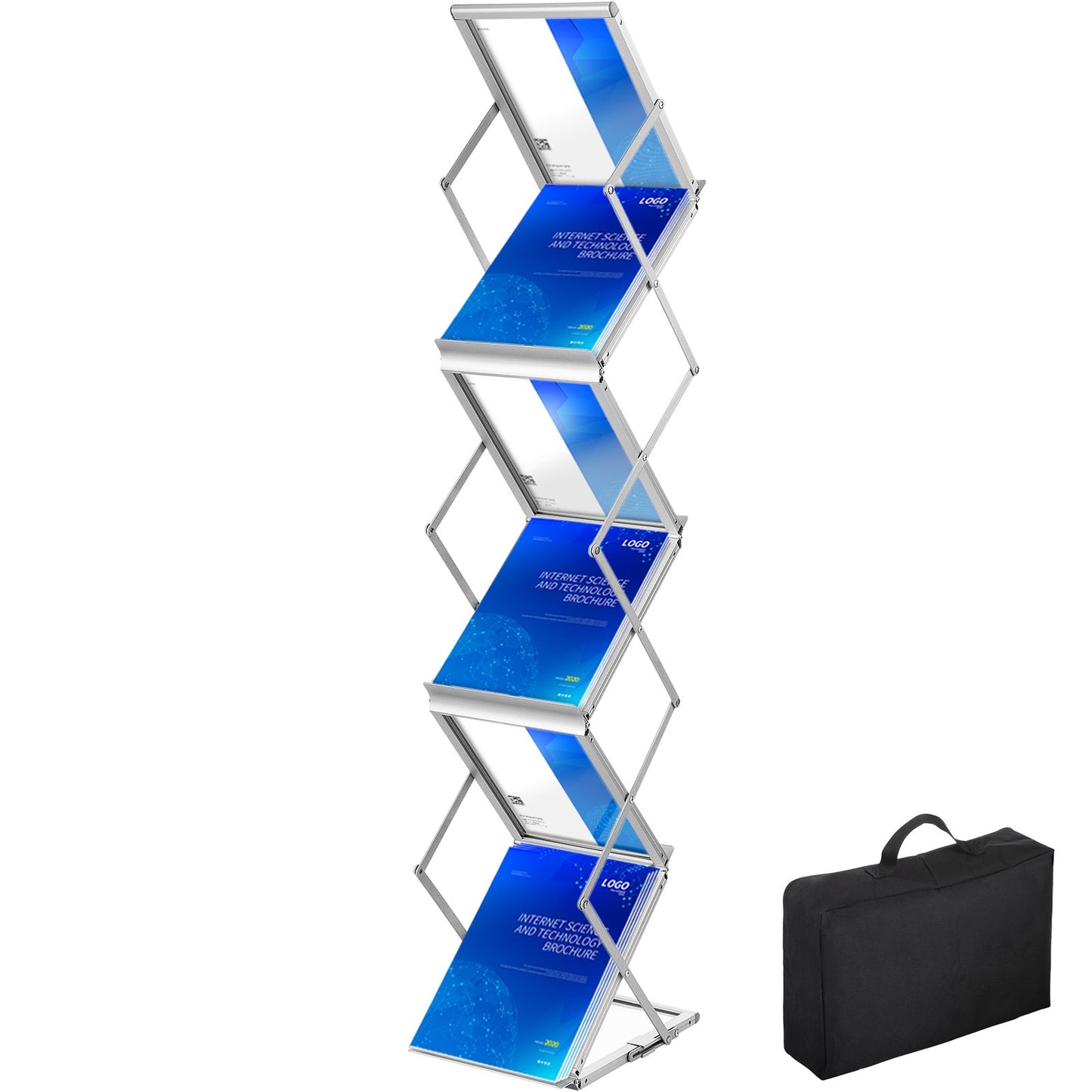 6-Pocket Aluminum Magazine Rack with Carrying Bag - Silver