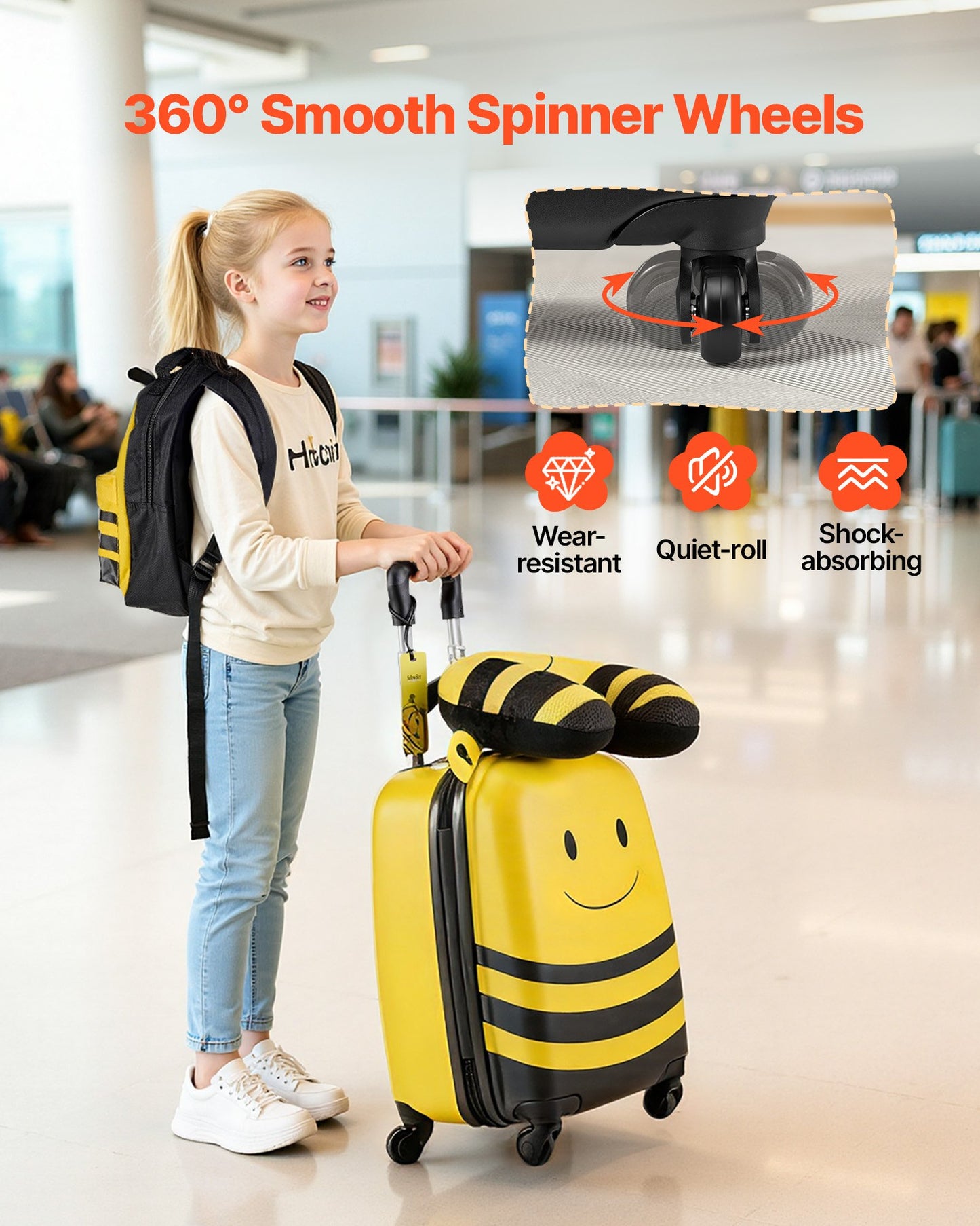 Kids Luggage Set 5 Pieces, 18-Inch Hardside Carry-On Suitcase with Backpack & Pillow