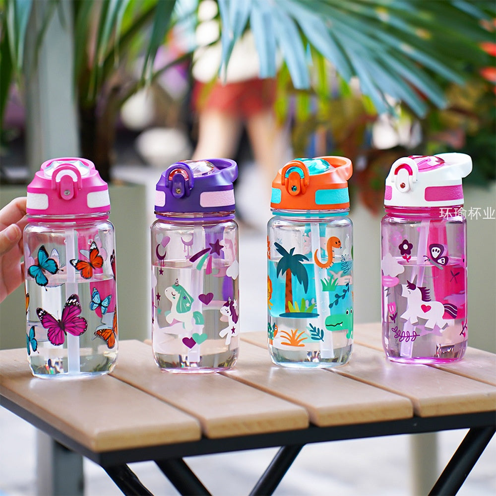 600ml Portable Cartoon Handle Drink Cup - Kids Travel Water Bottle