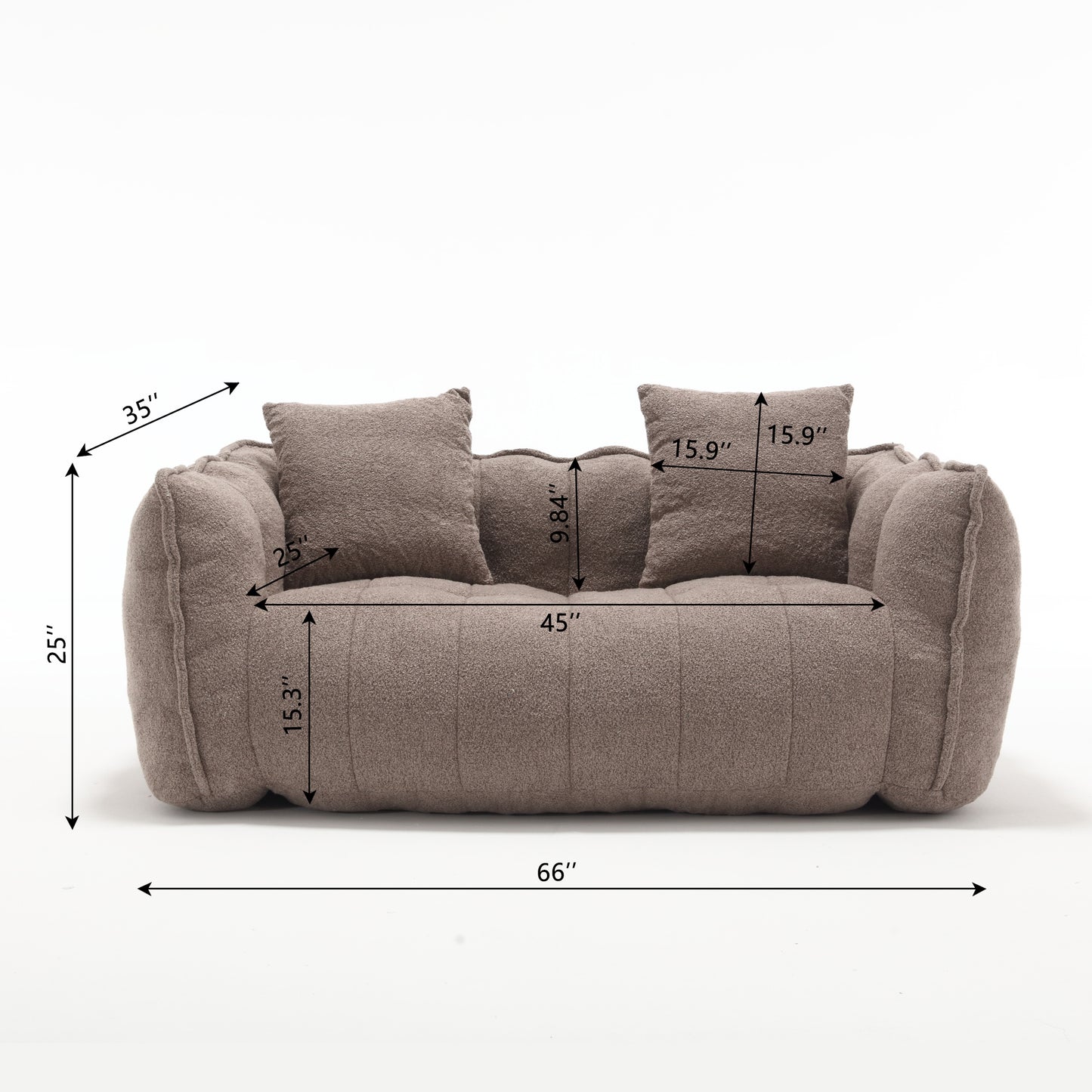 Comfortable Brown Beanbag Chair for Two - Chenille Foam Sofa
