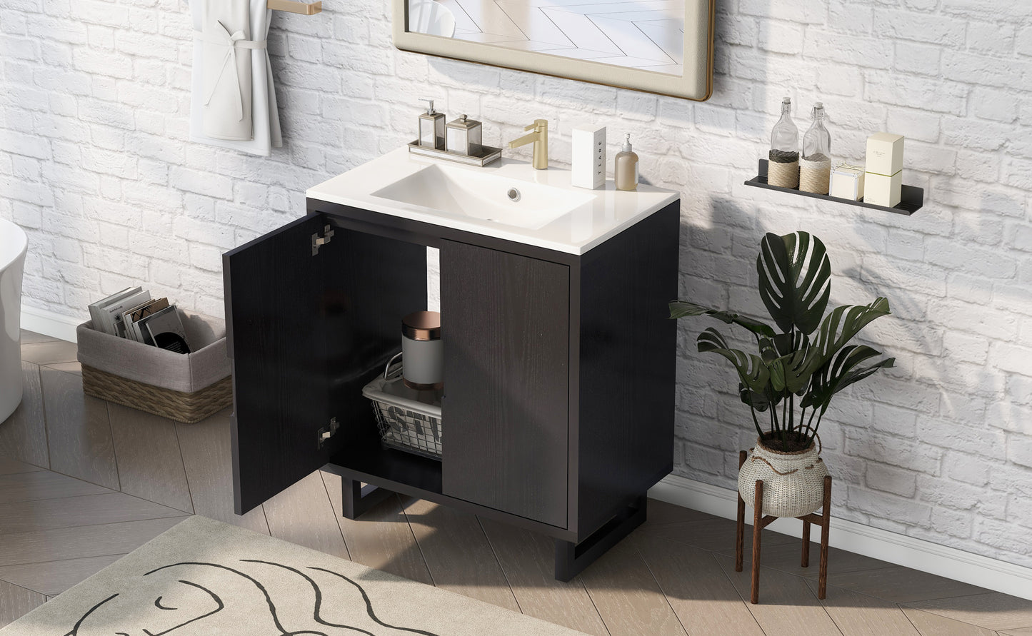 30" Bathroom Vanity Set with Sink and Storage Cabinet - Black