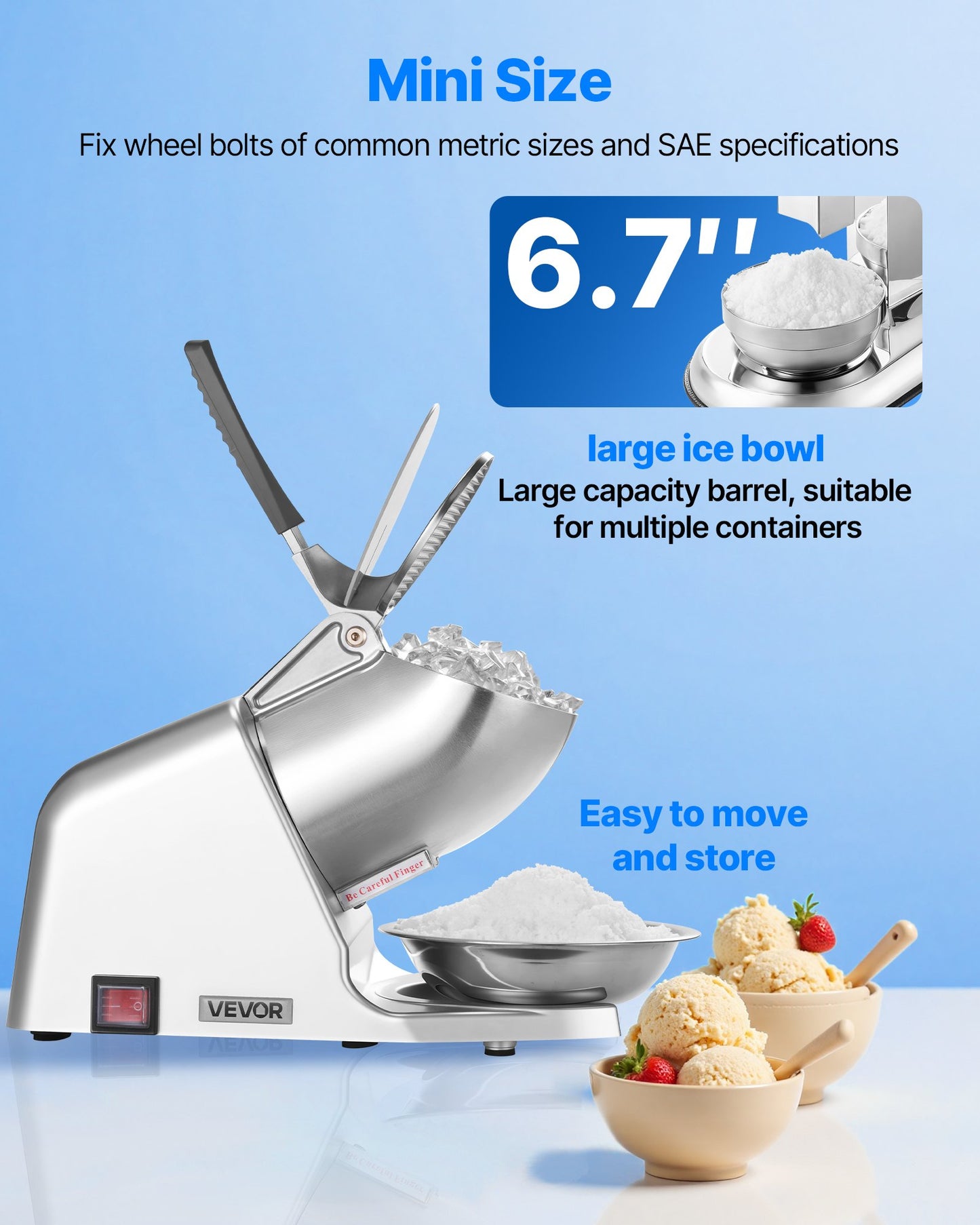 Electric Ice Crusher 286LBS/H Snow Cone Maker Shaved Ice Kitchen Appliance - Silver