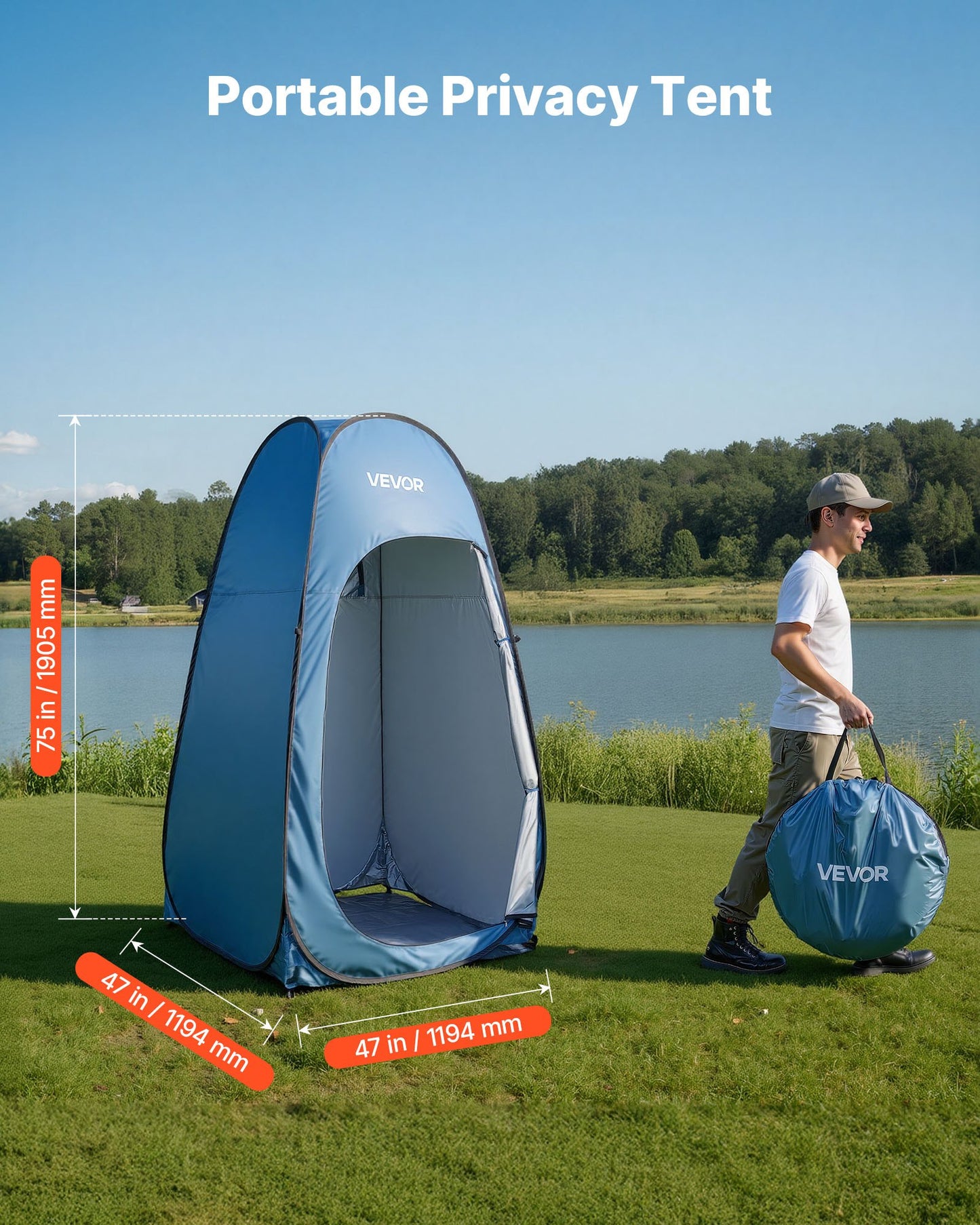 Portable Pop Up Shower Tent with Privacy Design & Accessories