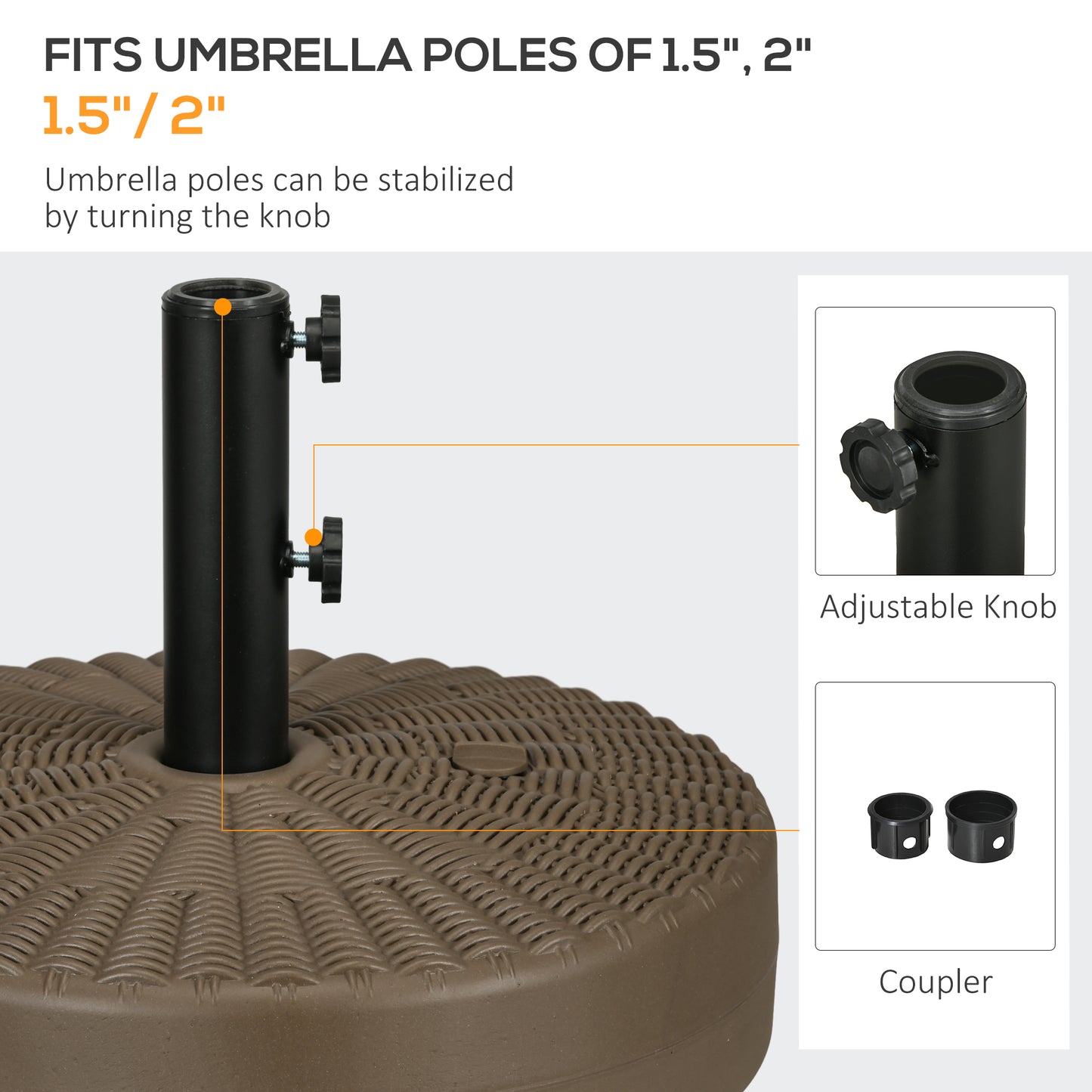 Fillable Umbrella Base for 1.5" & 2" Poles - Brown