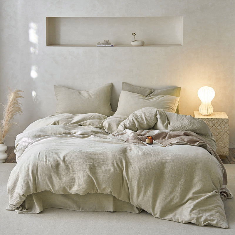 Japanese-Style Cotton Bedding Set - 4-Piece Double Layer Wrinkle-Resistant Comforter & Sheets