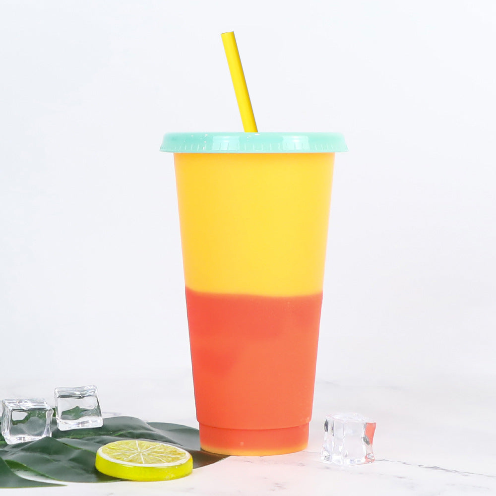 Color Changing Plastic Cup with Straw - Hot & Cold Thermo Drinkware