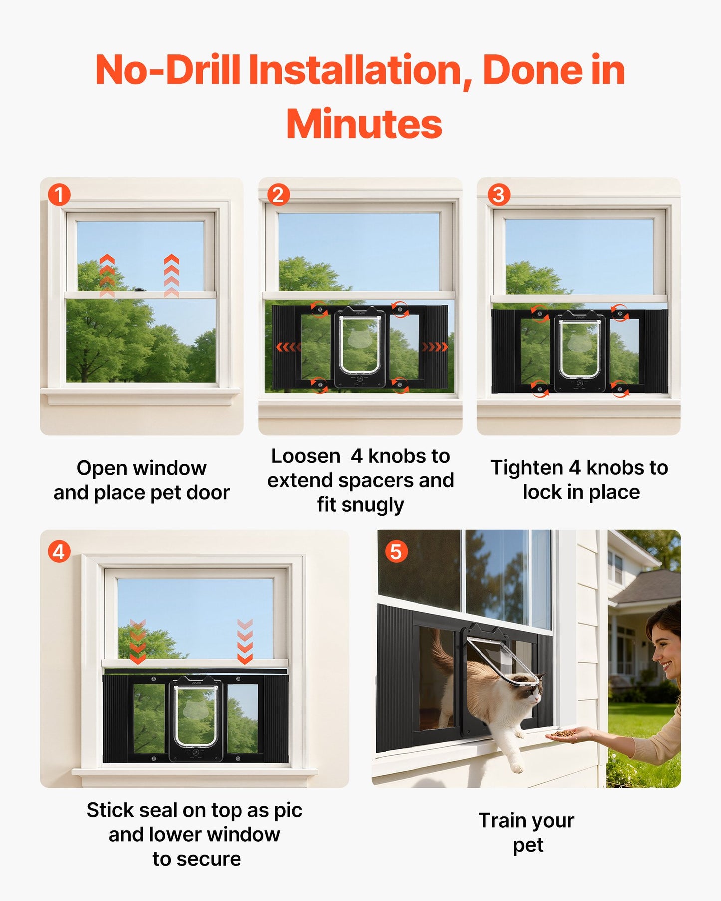 Adjustable Cat Door for Window - Weatherproof Aluminum Frame with Magnetic Closure