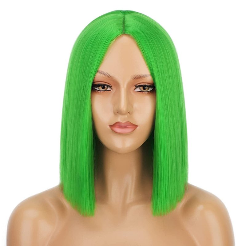 Women's Short Straight Hair Wigs with Bangs - Synthetic Fiber, Multiple Colors