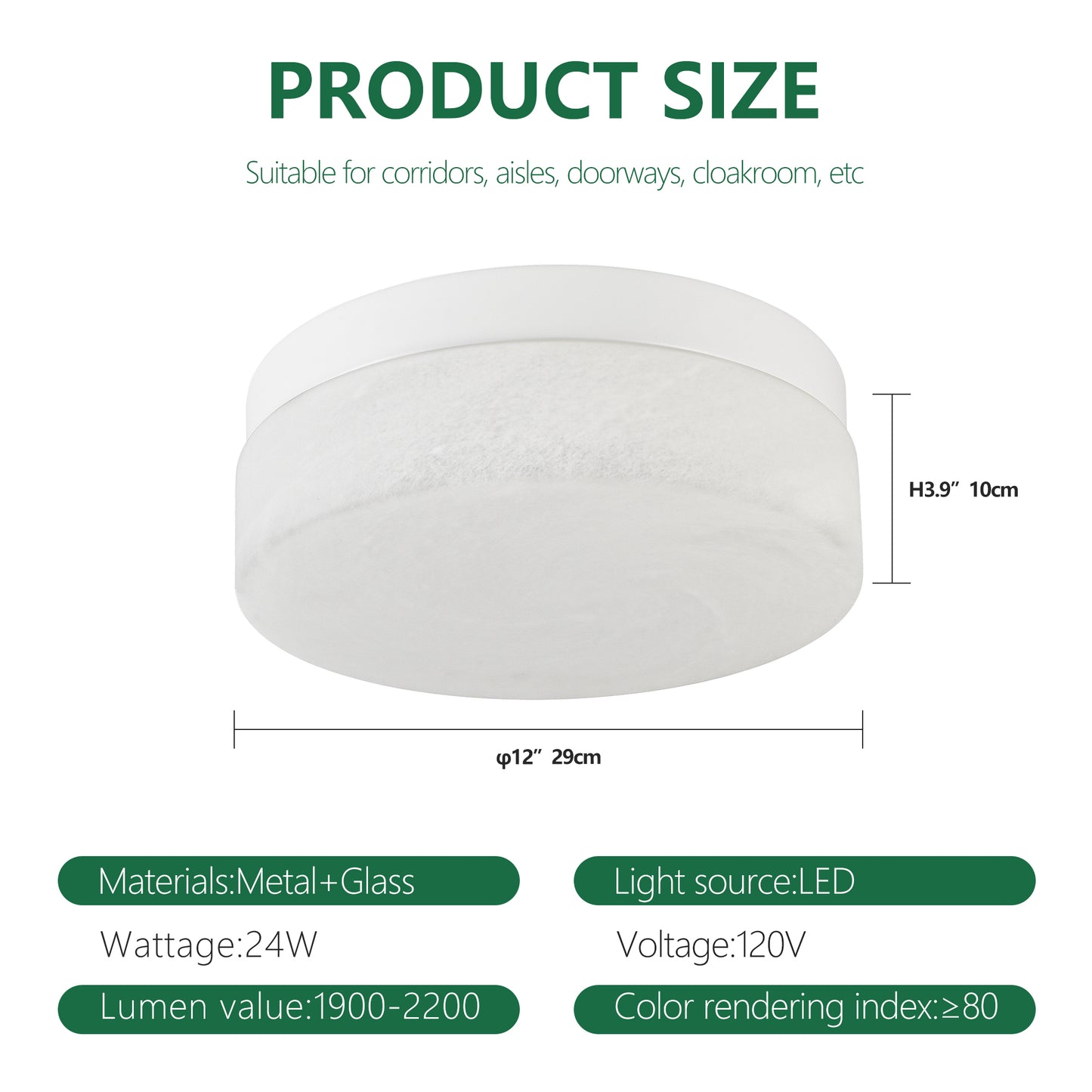 12 Inch LED Flush Mount Ceiling Light - 24W Round Fixture for Home