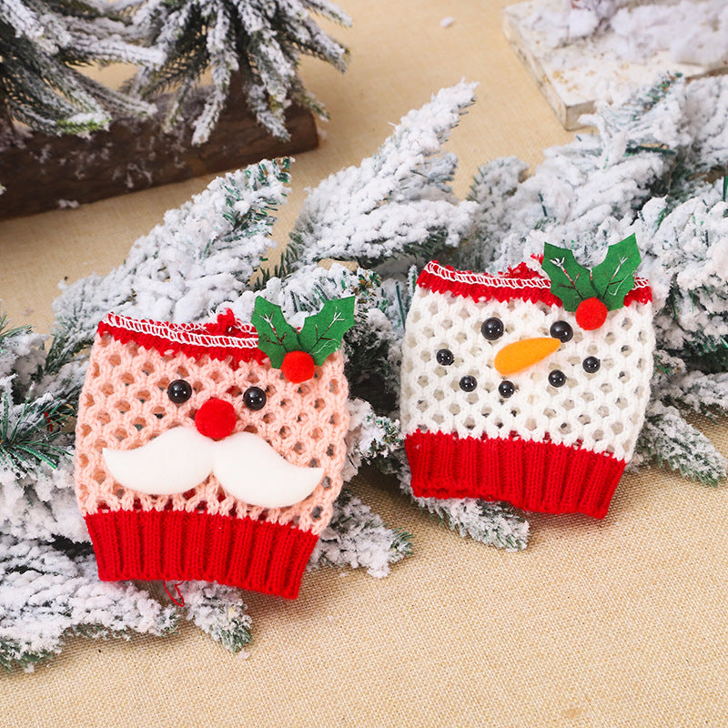 Christmas Wool Wine Cup Cover - Knitted Drink Sleeve for Holiday Gifts