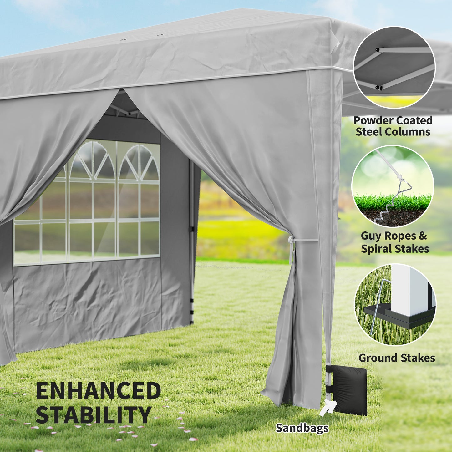10 x 10 ft Pop Up Canopy Tent with Sidewalls - Light Gray