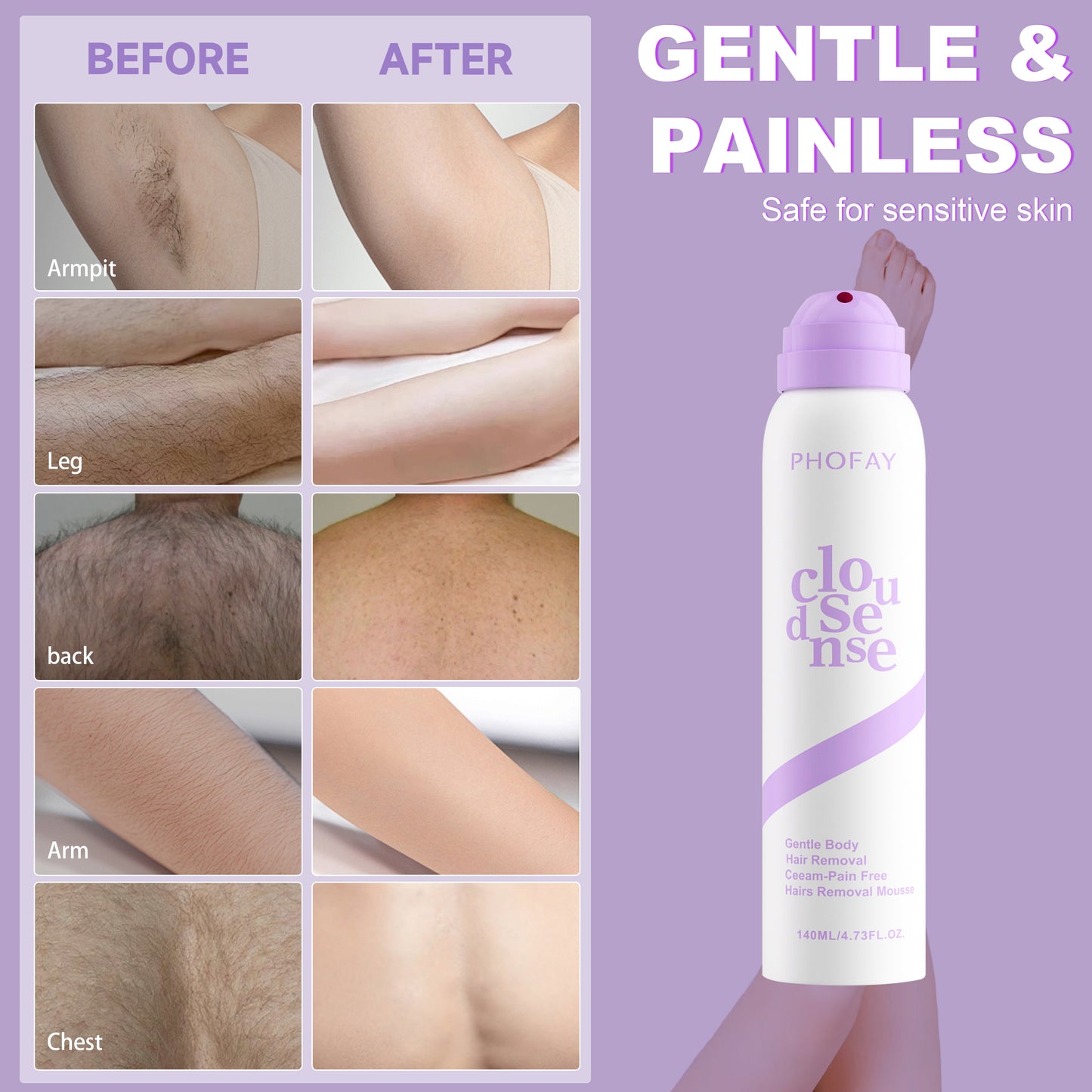 Gentle Hair Removal Spray Depilatory Cream - Painless Skin Care Solution