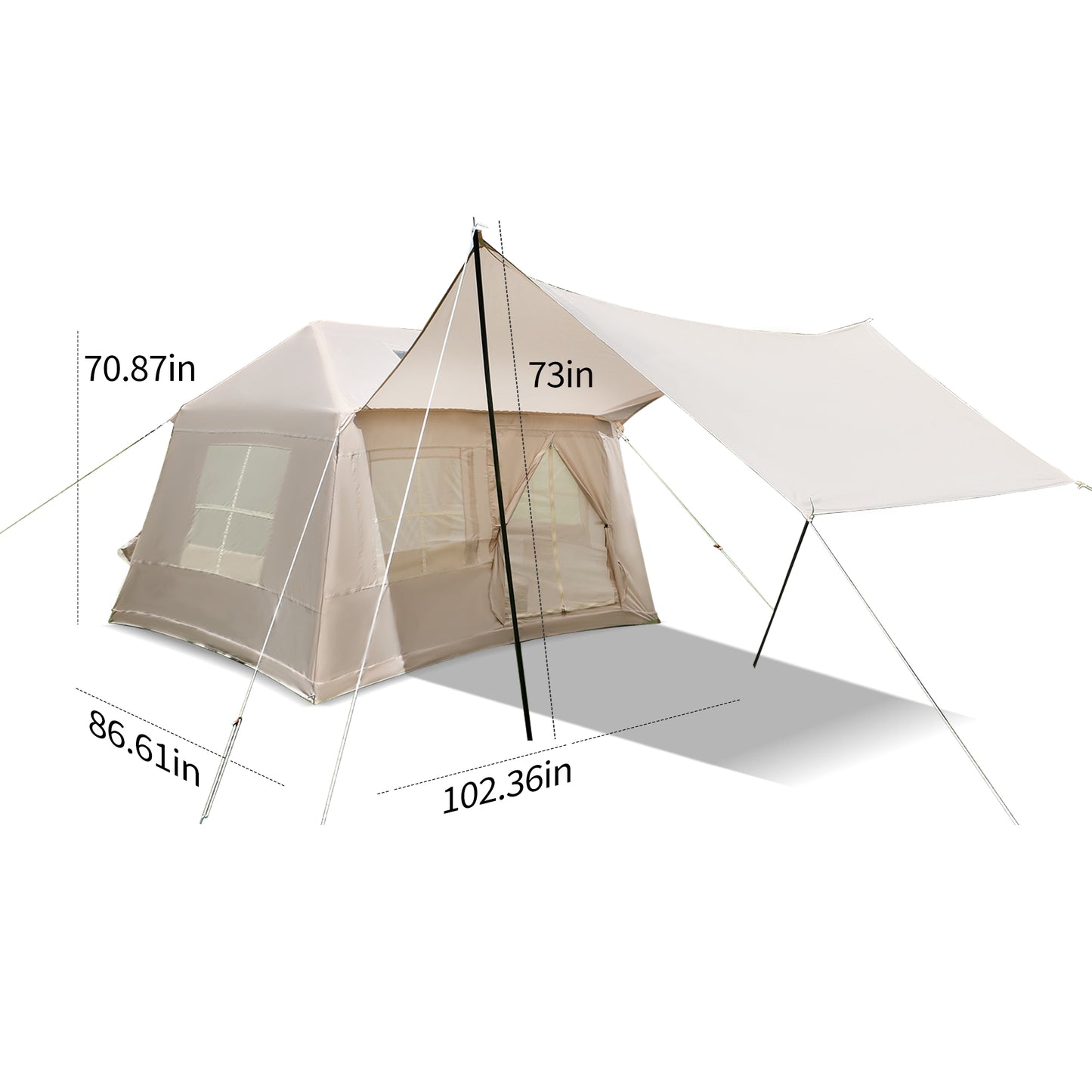 4-Season Inflatable Camping Tent with Mesh Windows - Beige