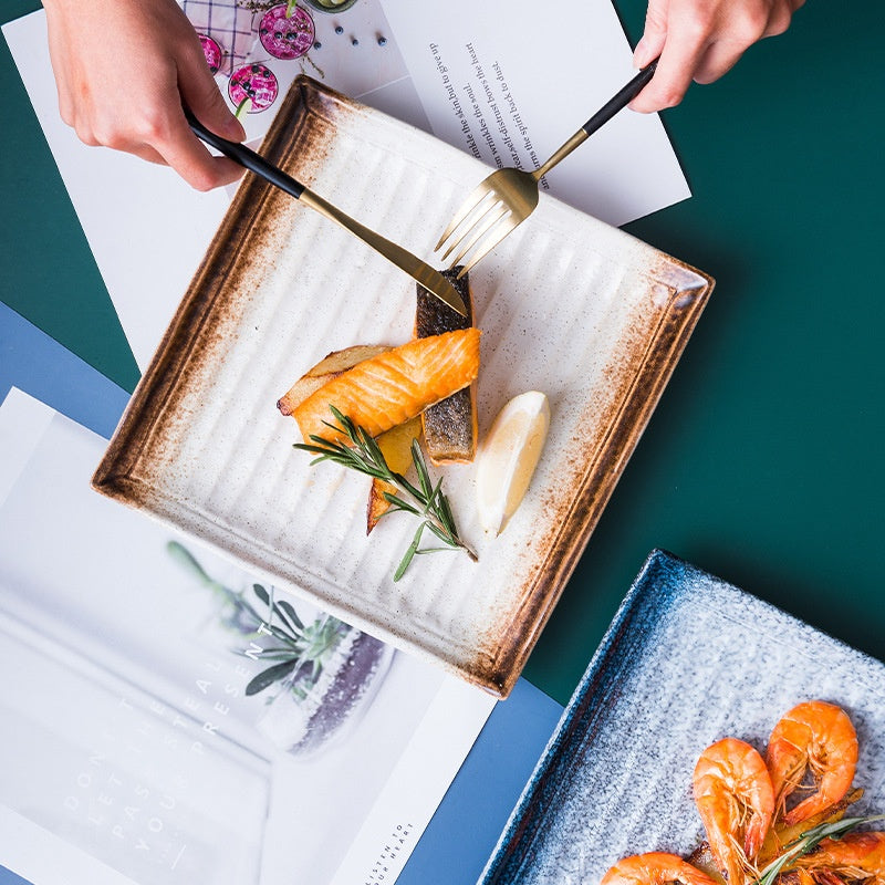 Ceramic Sushi Plate - 9-Inch Square Porcelain Tableware for Kitchen & Dining