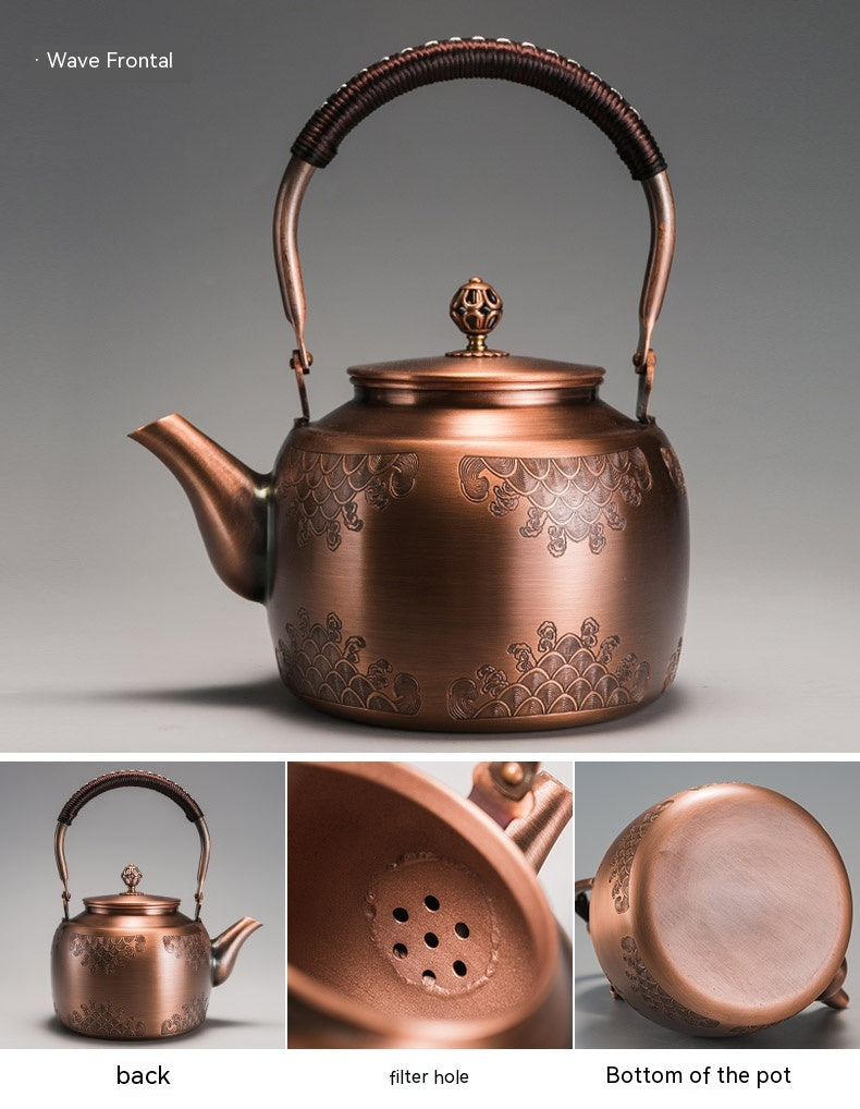 Copper Tea Brewing Pot with Manual Mechanism Antique Style Kitchen Water Kettle
