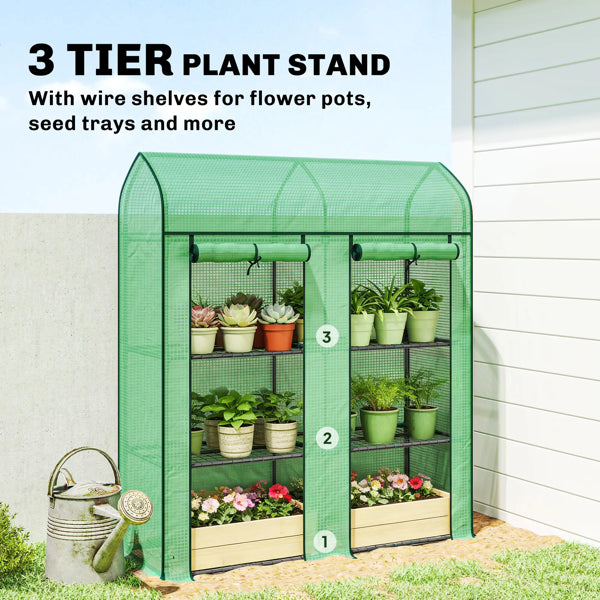 Mini Greenhouse with Three-Tier Plant Shelf - Green