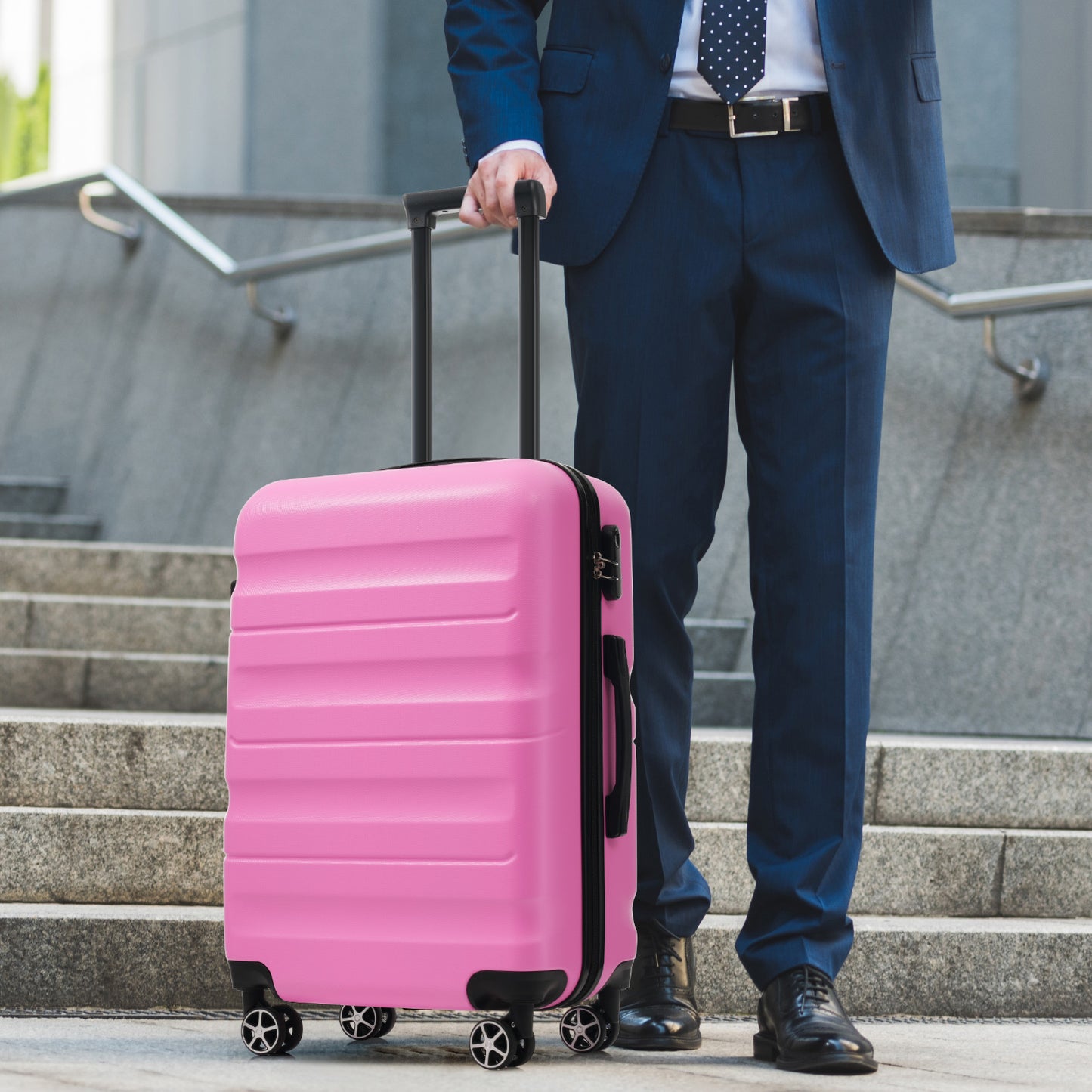 Lightweight Hardshell ABS Luggage Set - Pink, 4 Sizes for Travel