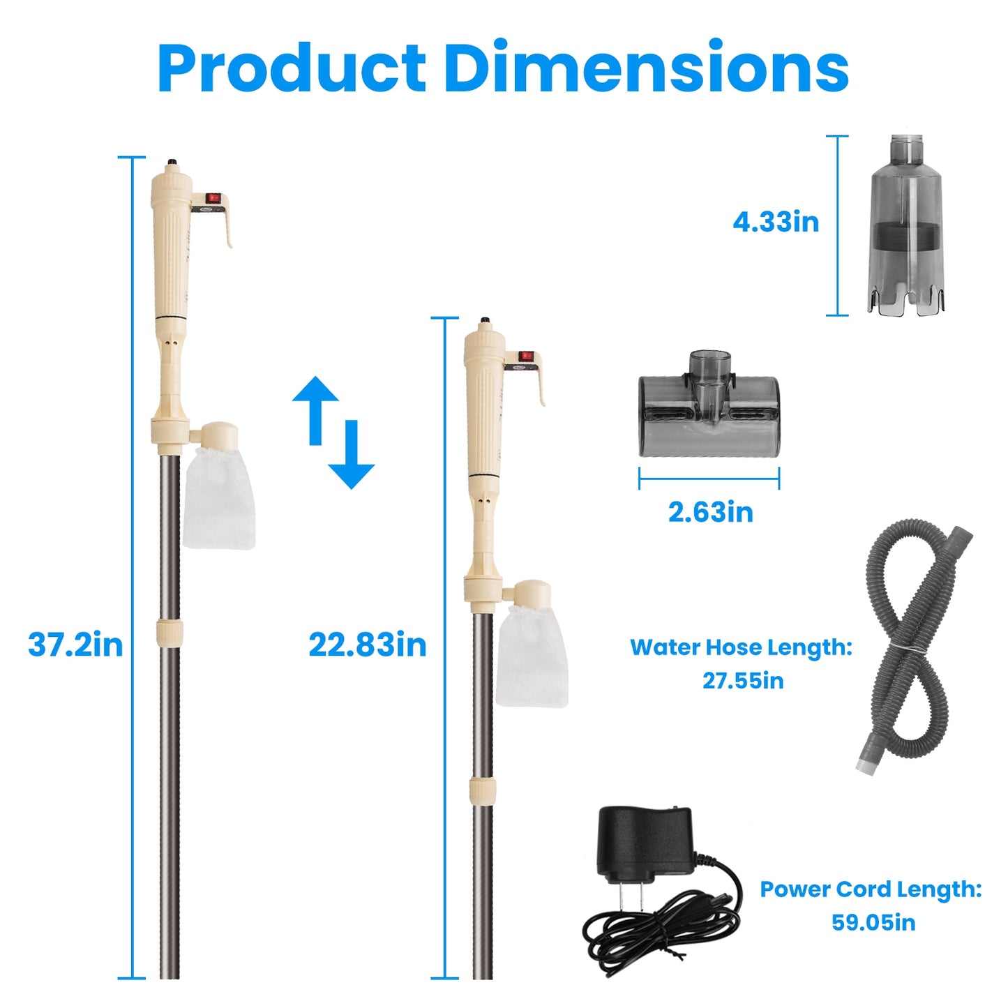 Electric Aquarium Gravel Cleaner Kit with Adjustable Length Water Vacuum Fish Tank Filter