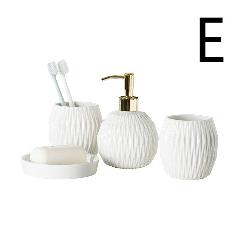 Ceramic Bathroom Mouthwash Cup Set with Embossed Hotel Style - Multiple Colors