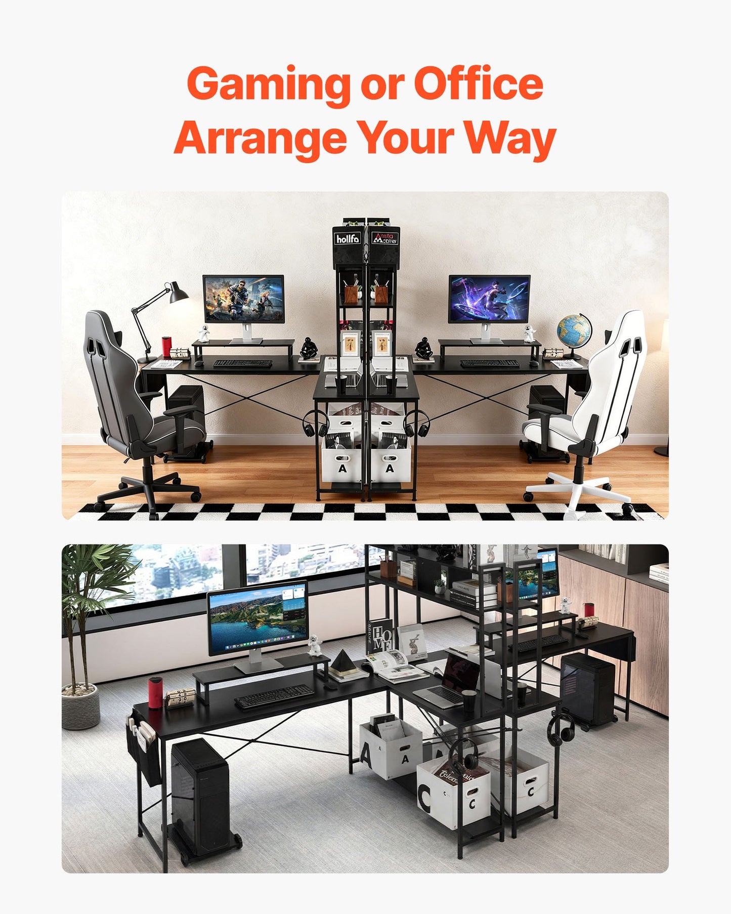 Reversible L-Shaped Computer Desk with Monitor Stand & CPU Holder - 67 Inch Home Office Gaming Desk