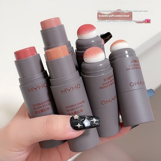 Matte Natural Nude Makeup Puff Dual-Head Blush Stick for All Skin Types