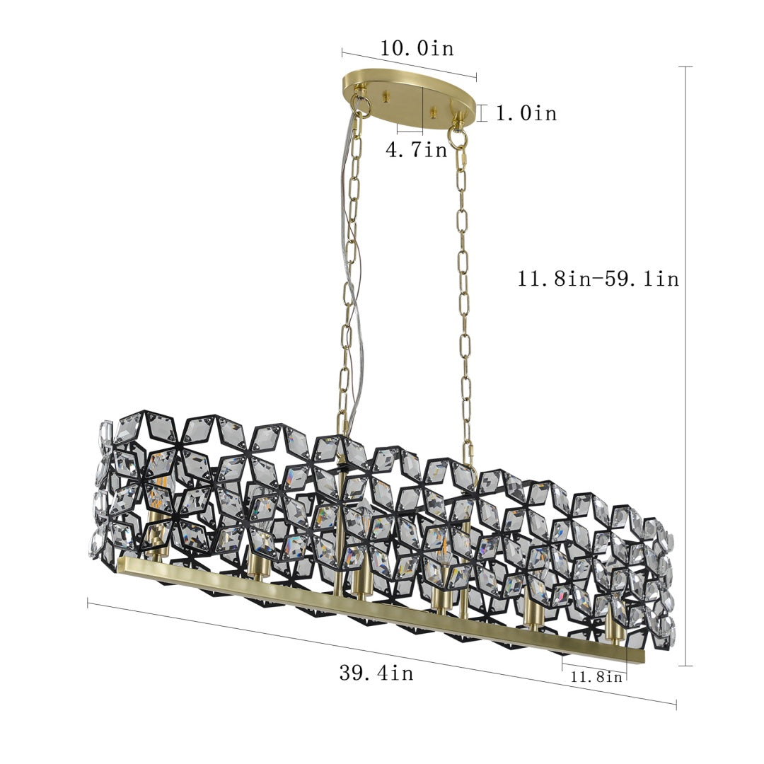 Contemporary Crystal Pendant Chandelier - Black & Gold Modern Light Fixture for Dining Room