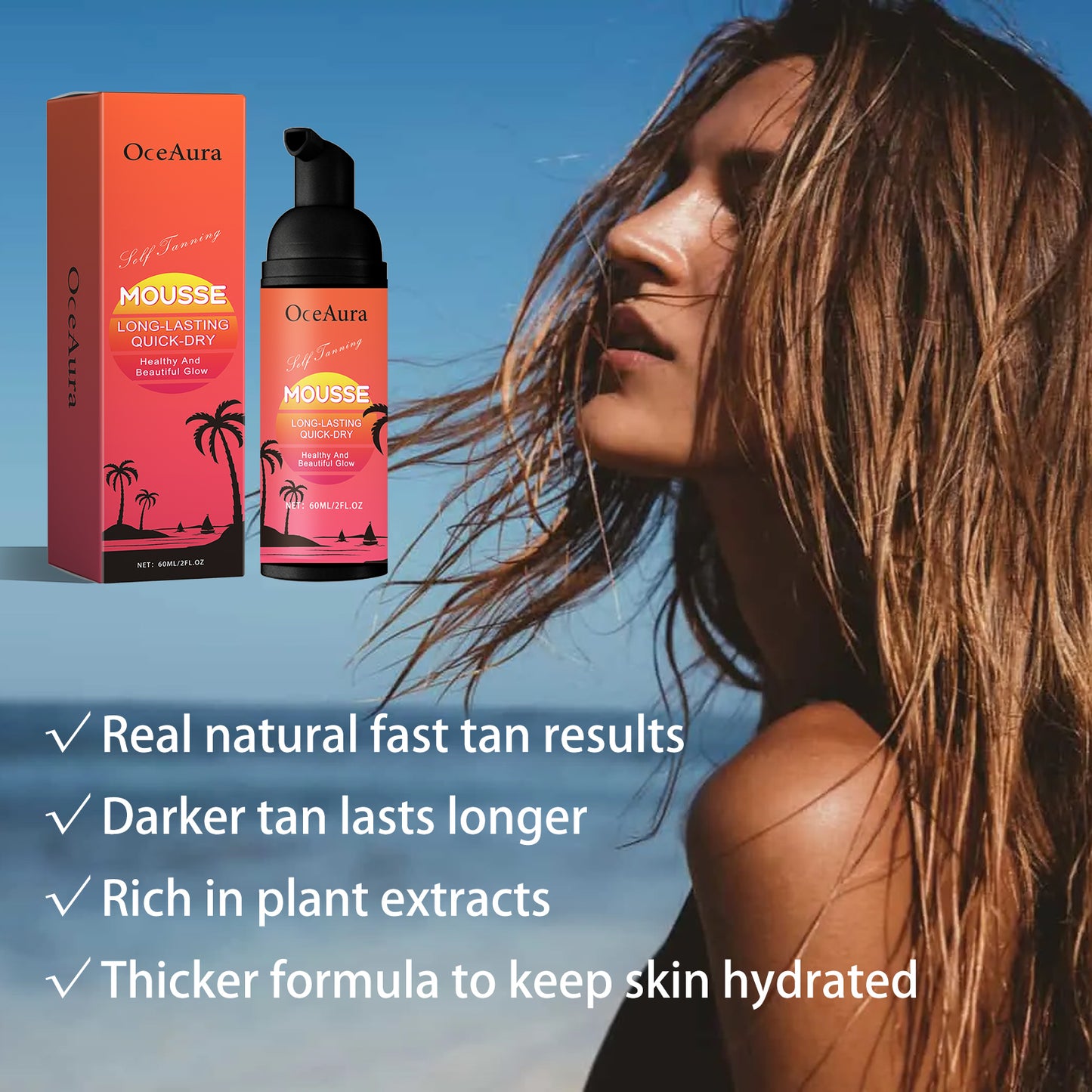 Self Tanning Mousse - Hydrating Body Bronzer for Sun-Kissed Skin, 60ml