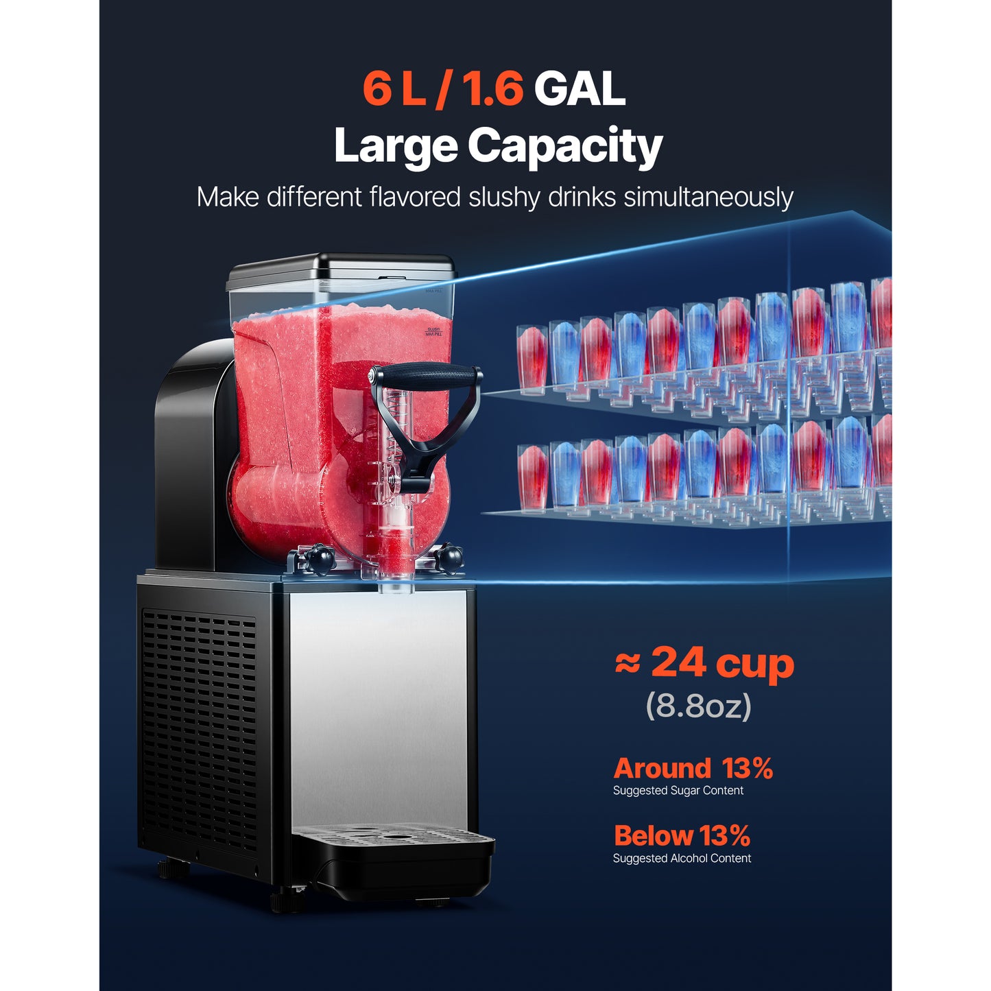 Commercial Slushie Machine 6L/1.6Gal Self-Cleaning Margarita & Drink Maker