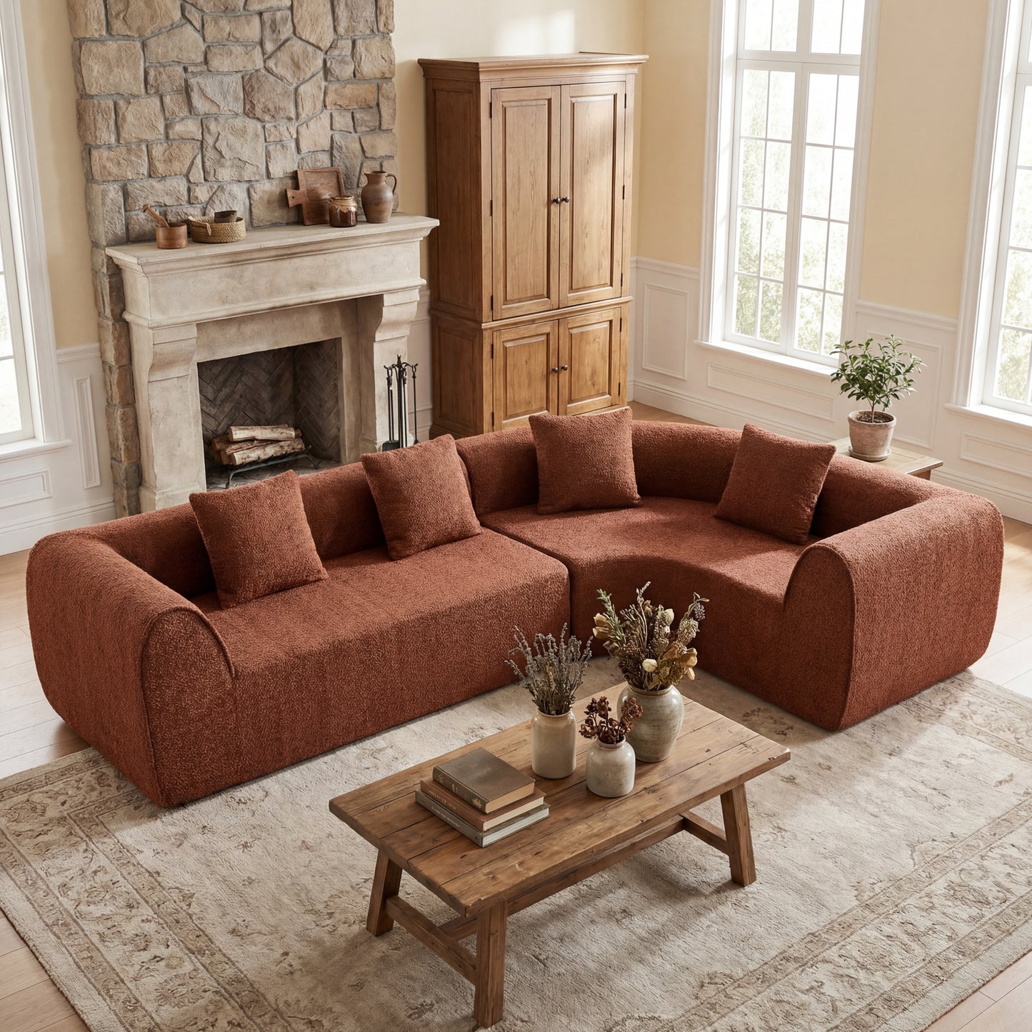 110 Modern Curved L-Shaped Modular Sectional Sofa With High-Density