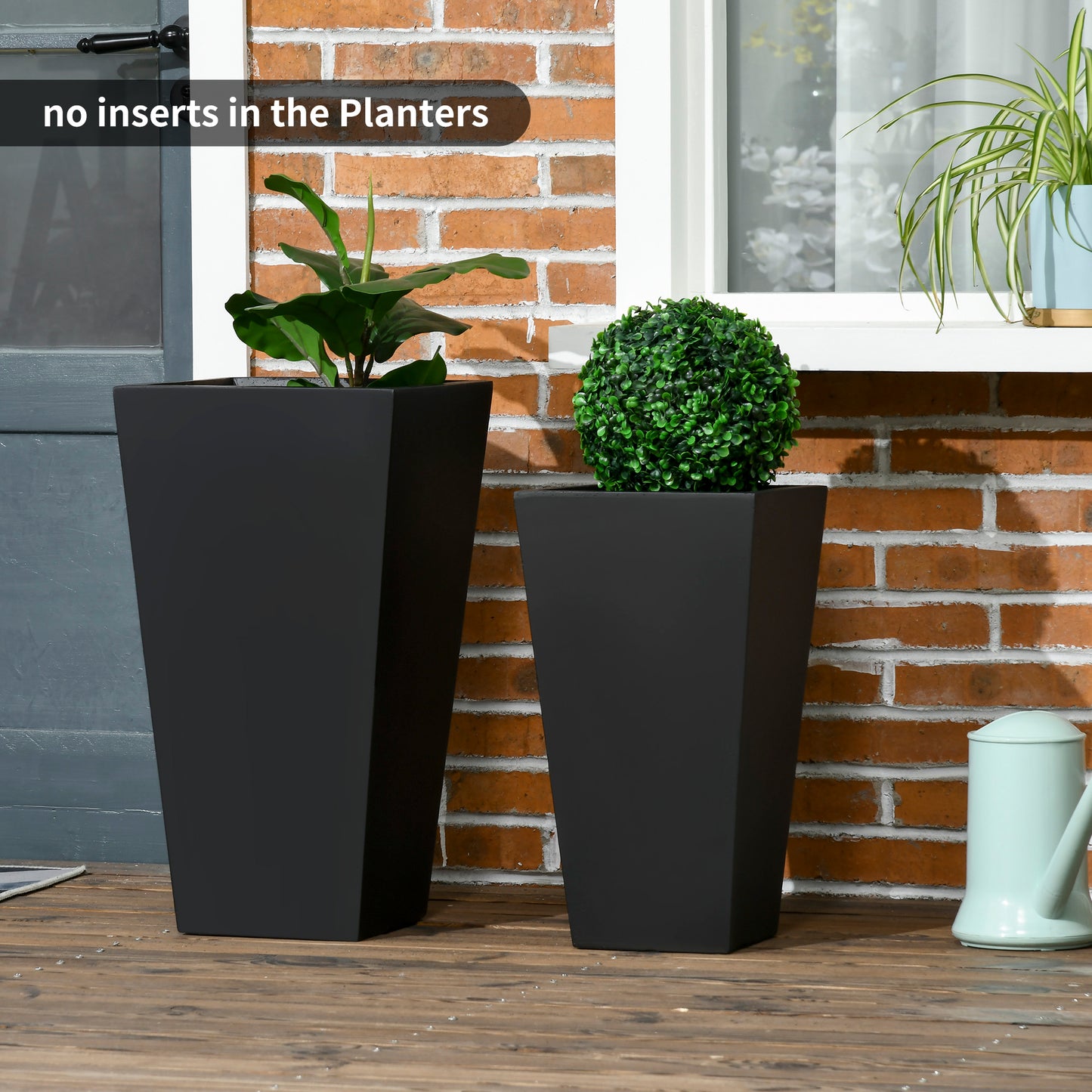 Large Outdoor Flower Planters Set of 2 - Stackable, Drainage Holes, Black