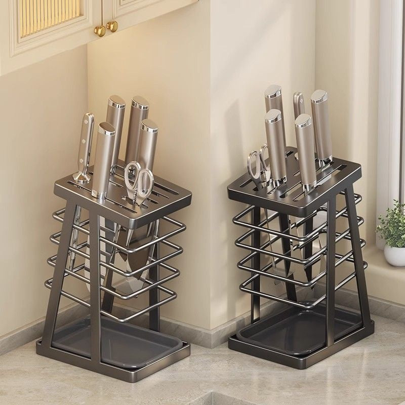 Portable Kitchen Knife Storage Rack with Water Tray - Multi-Color Nordic Style