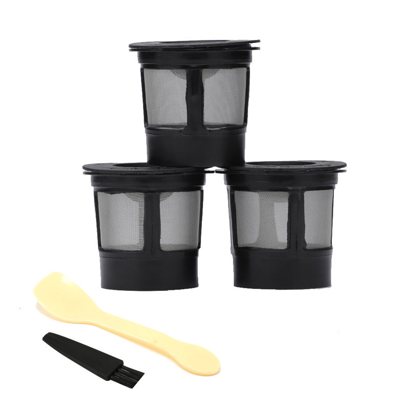 Coffee Filter Cup K-Cup Screen with Spoons - Black, 1 or 3 Pack Gift Set