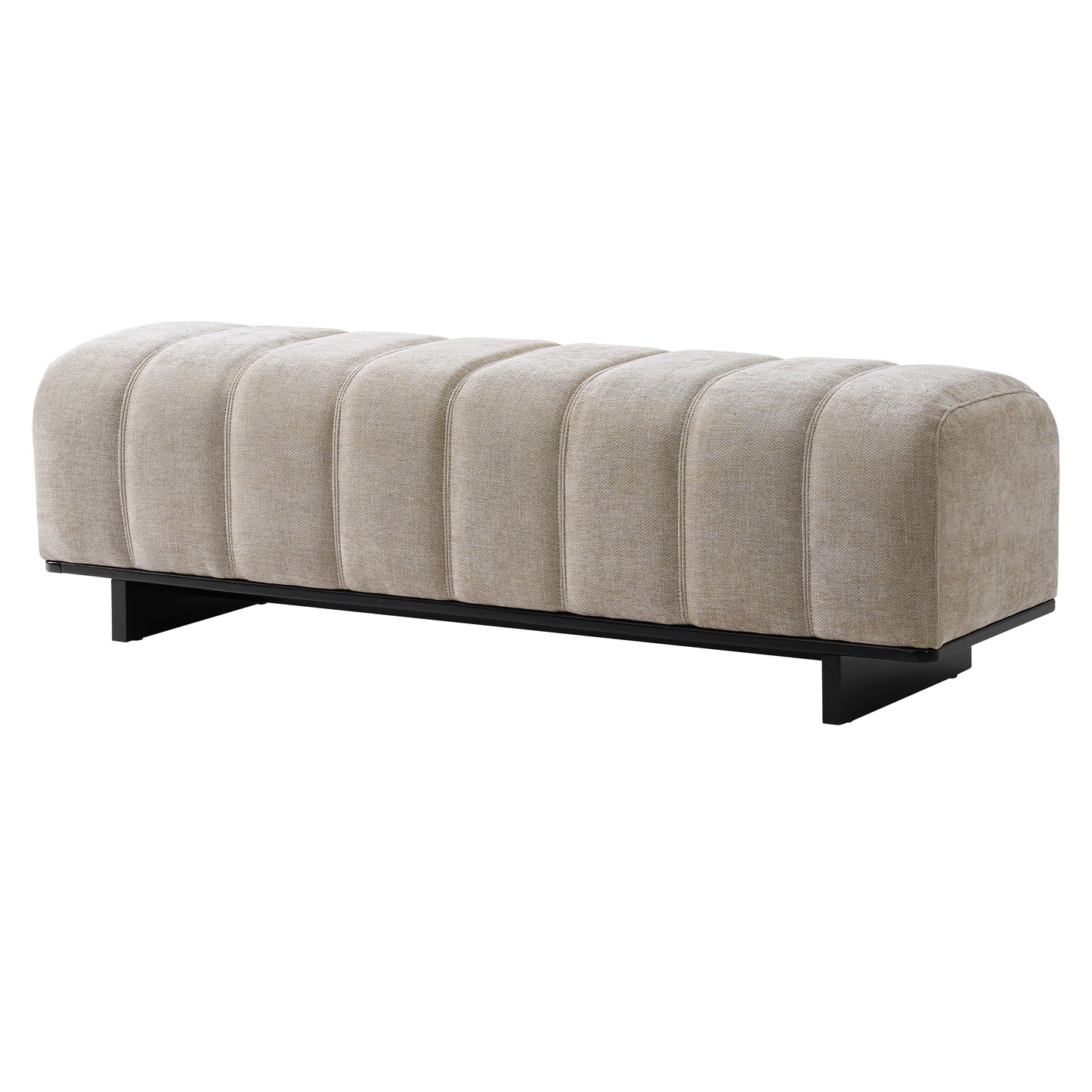 Indoor Dining Bench - Oatmeal Chenille Fabric with Rubber Wood Legs