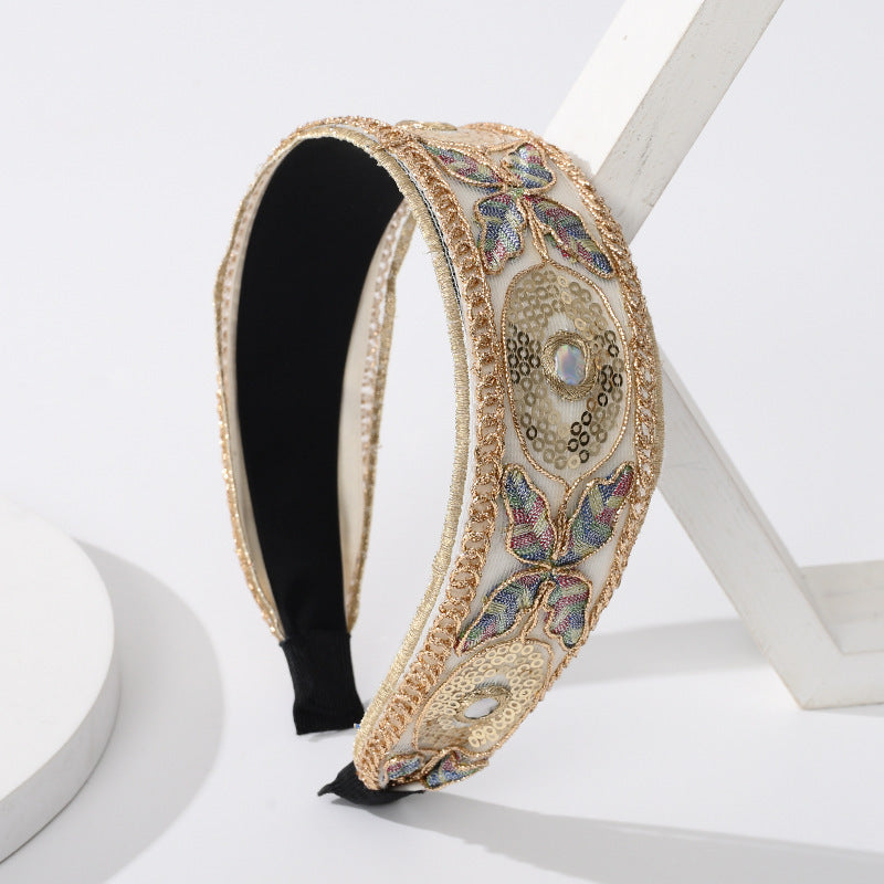 Vintage Butterfly Sequins Wide Edge Hair Band - Elegant Hair Accessories