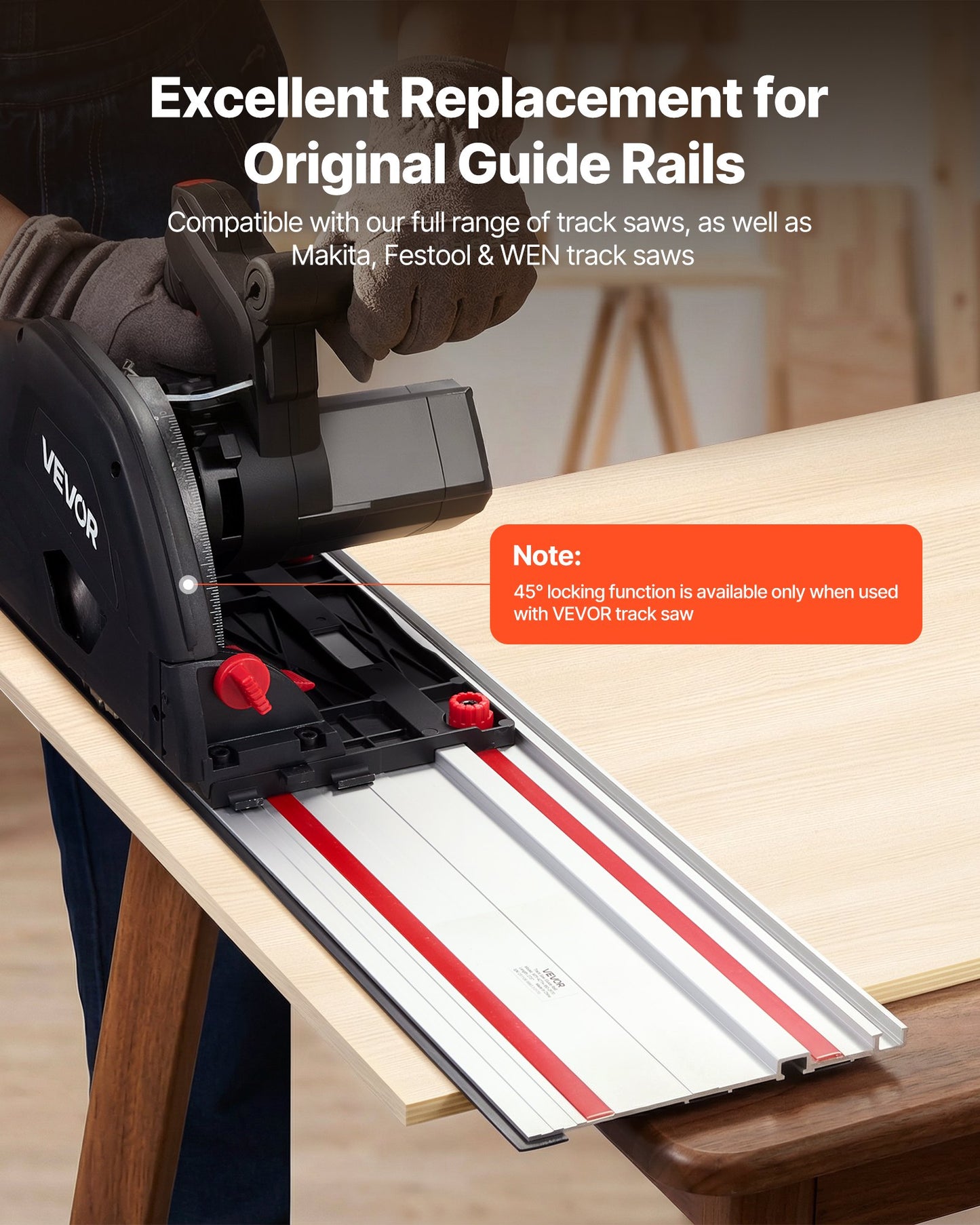 55-Inch Track Saw Guide Rail Kit for Woodworking - Aluminum, Compatible with Major Brands