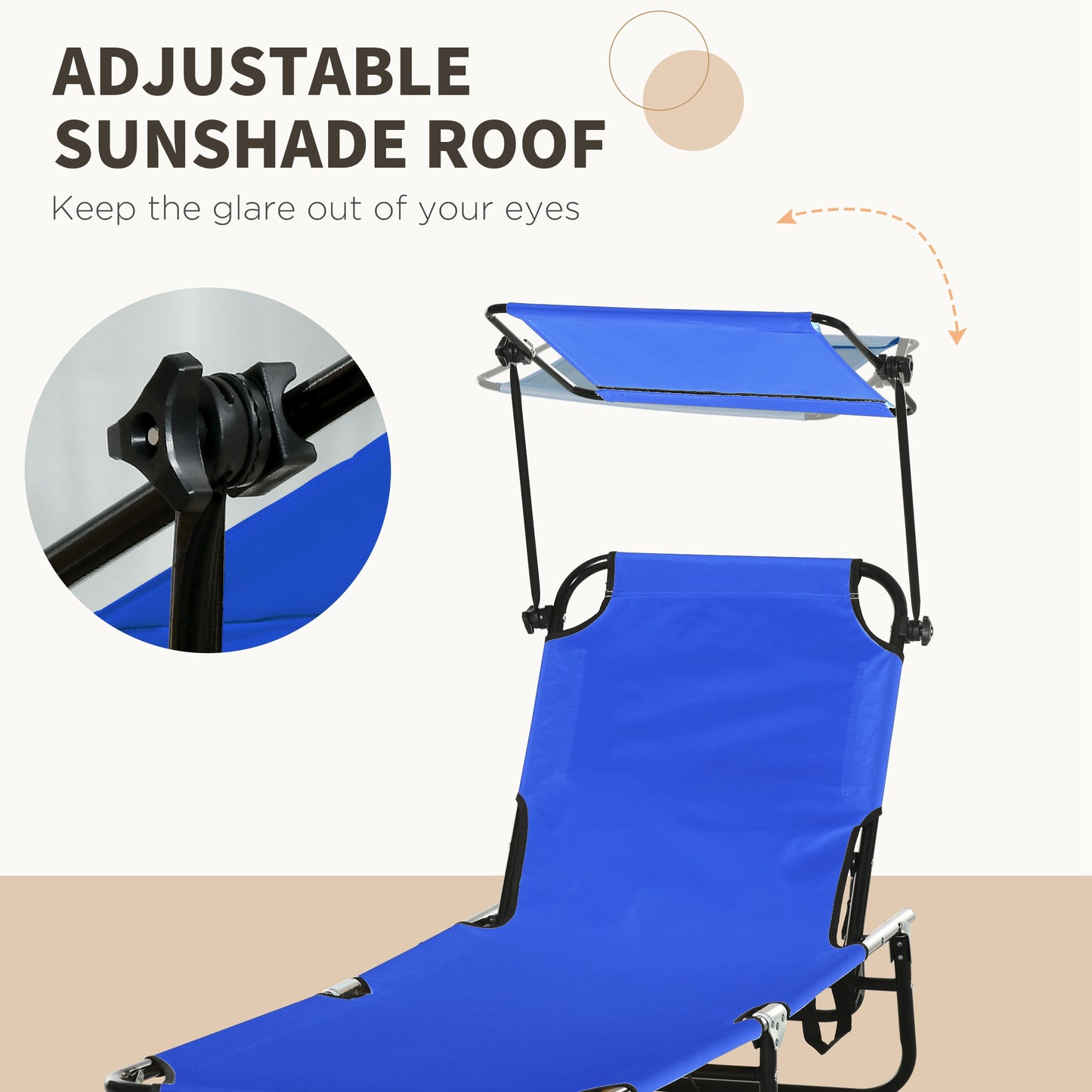 Folding Lounge Chairs Set of 2 with Sunshade - Blue