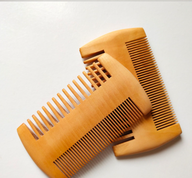 Double-Sided Wooden Comb - Peach & Beech Hair & Beard Comb