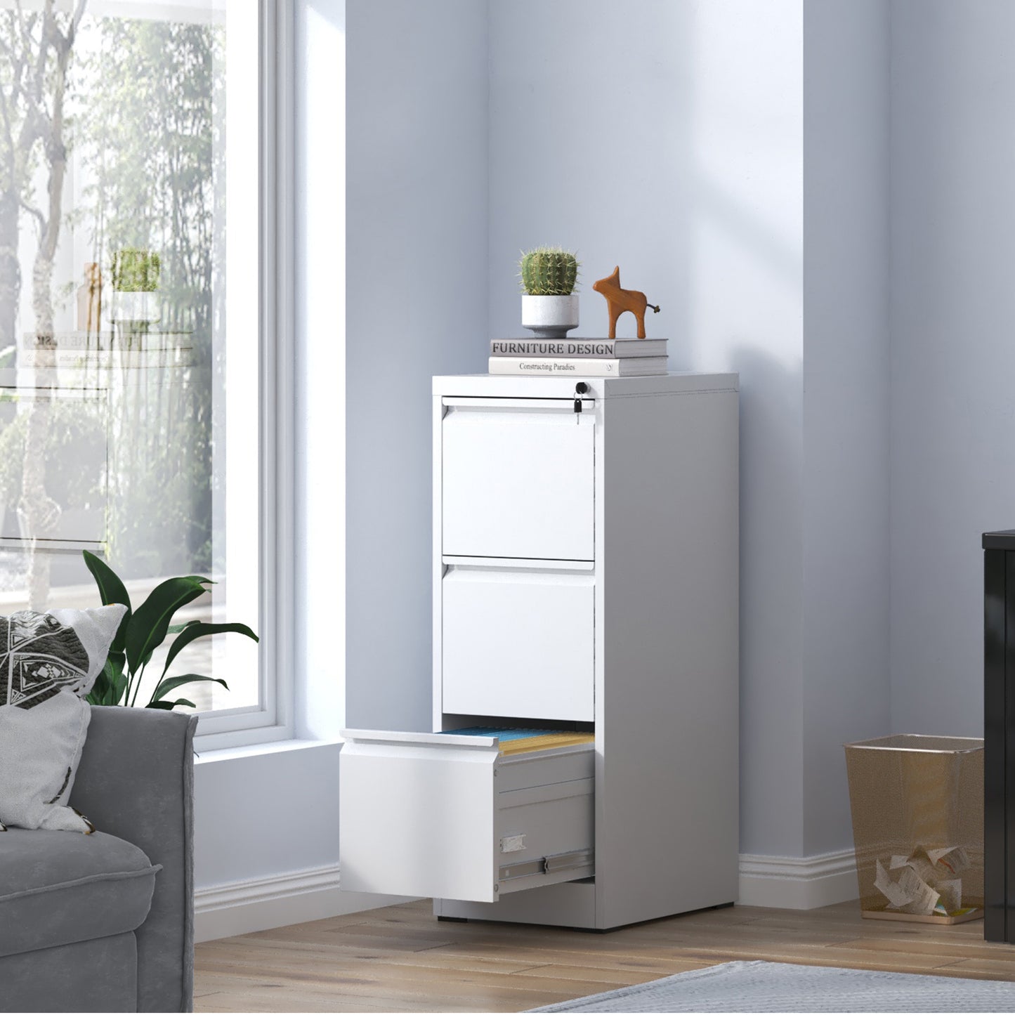 3 Drawer Metal Vertical File Cabinet With Lock Office Home Steel For