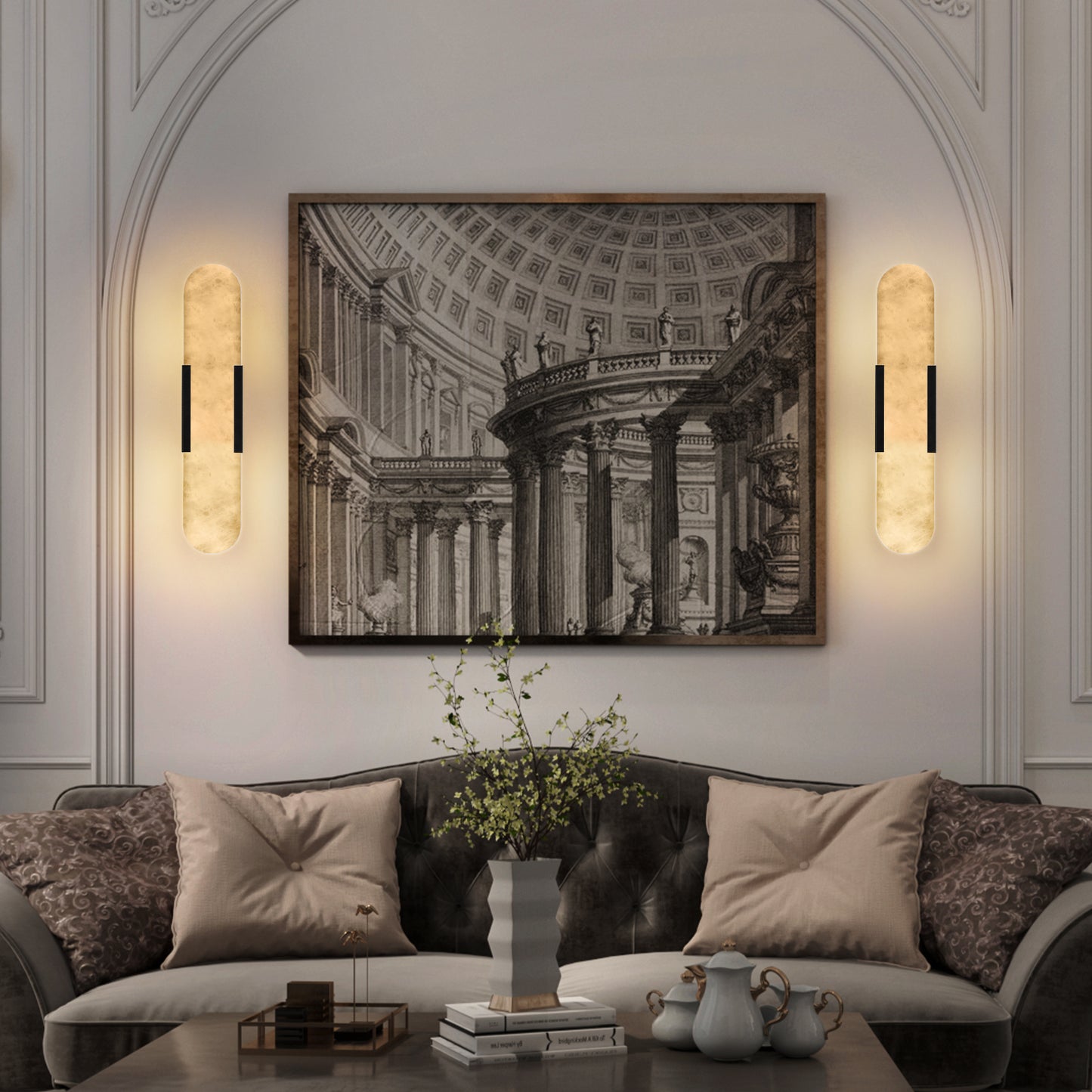 Modern Black Marble Wall Sconce Set - 19.7in Indoor Lighting