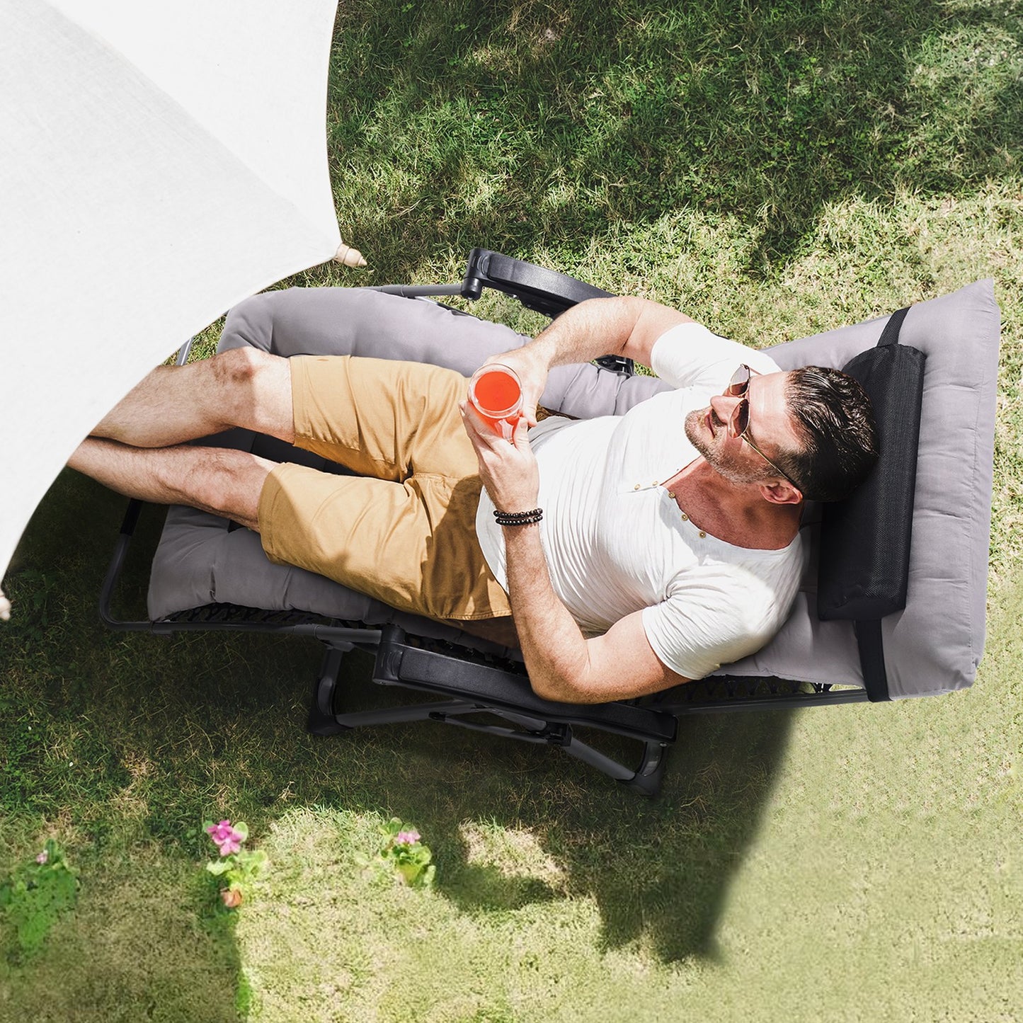 Heavy-Duty 33" Zero Gravity Lounge Chair with Cushioned Support - Indoor & Outdoor Grey