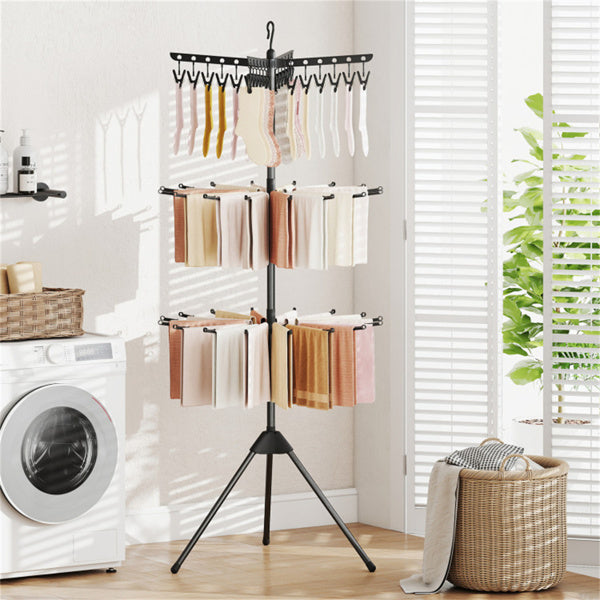 Foldable 3-Tier Laundry Drying Rack with 24 Clips & 32 Rods - Space Saving Clothes Dryer