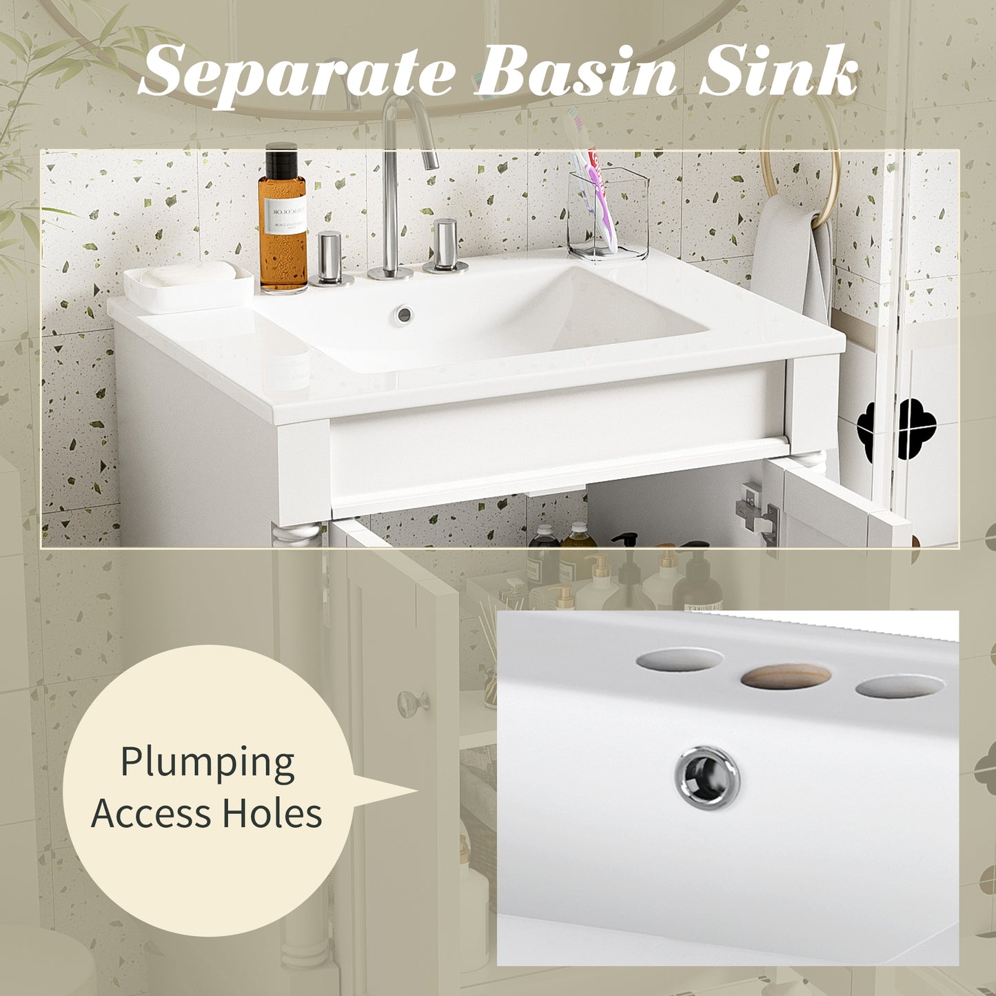 24-Inch Modern Bathroom Vanity with Ceramic Sink & Storage Cabinet