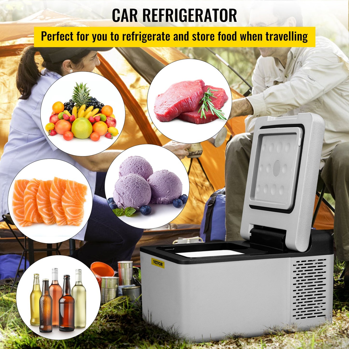 12V Portable Car Refrigerator Freezer - 10 Qt Cooler with App Control, for Camping & Travel