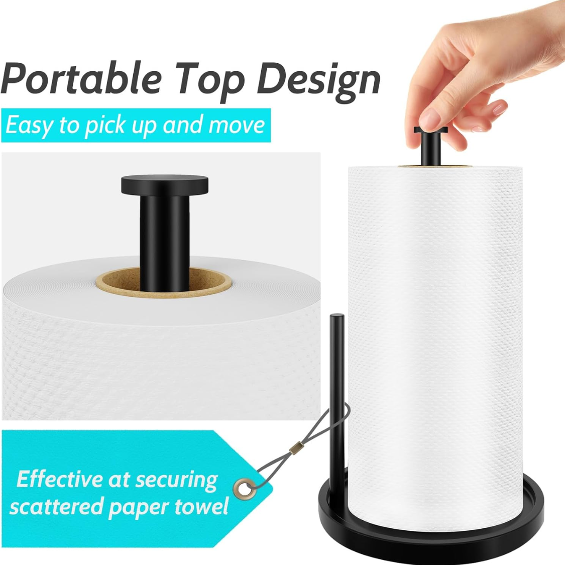 Paper Towel Holder Countertop, Standing Roll With Anti Slip Weighted