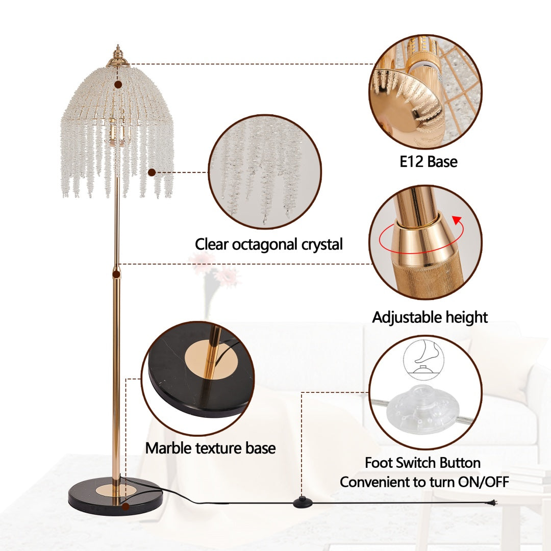 Elegant Crystal Floor Lamp - Vintage Waterfall Design with Marble Base
